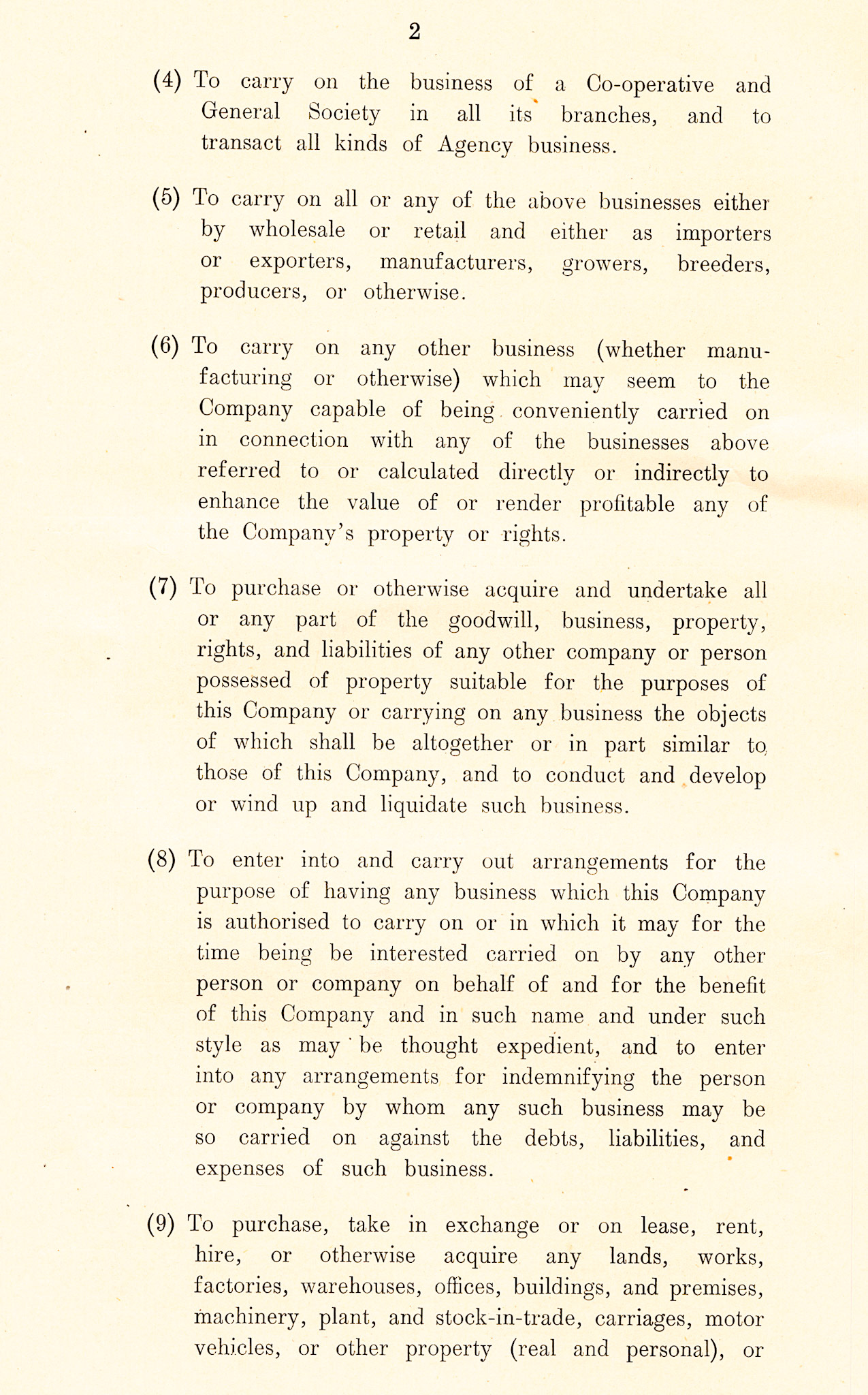 1918 Memorandum of Association for Ruyton Co-operative Dairies, Limited