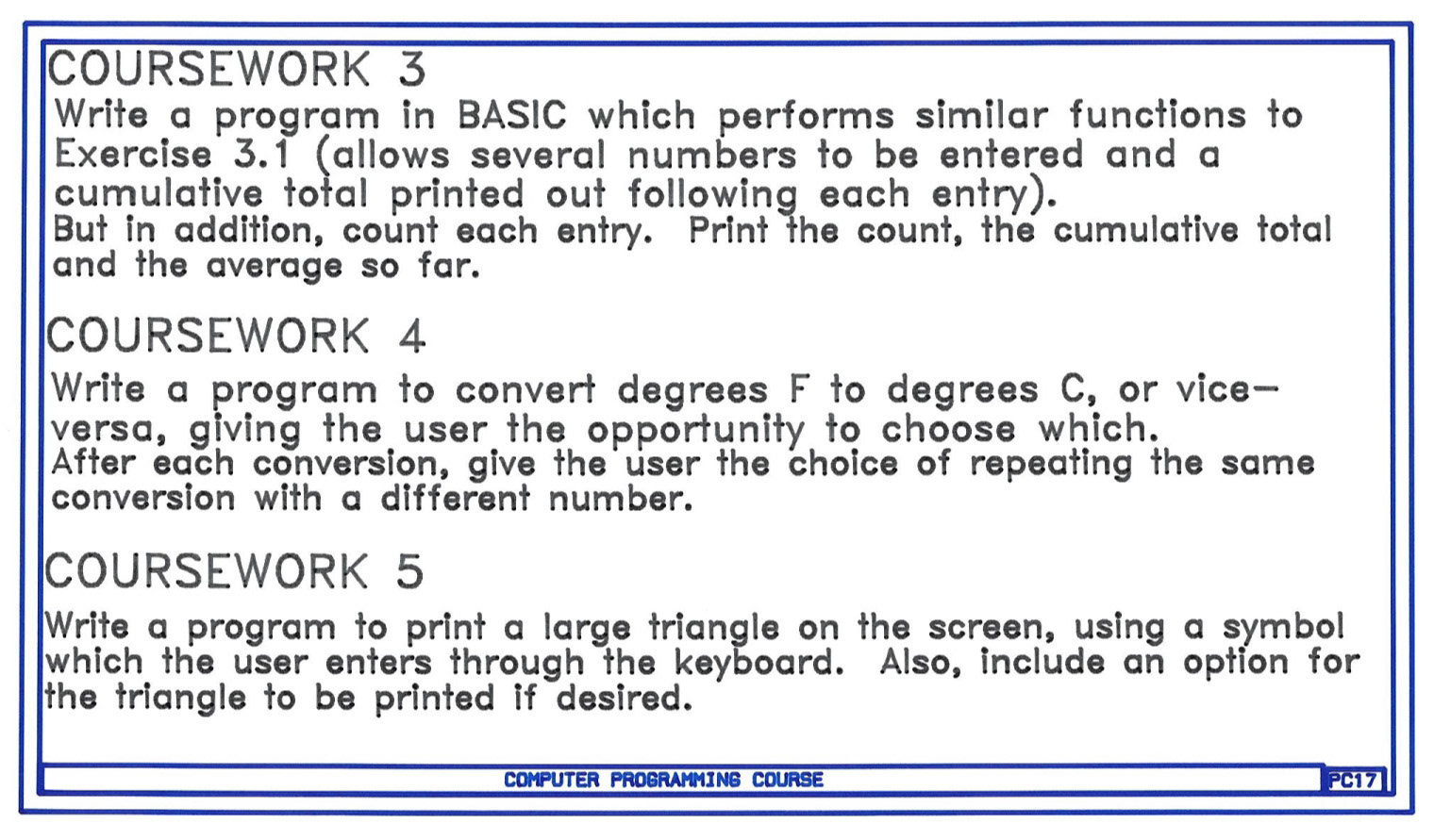 1987 Exercises for BASIC Programming Course