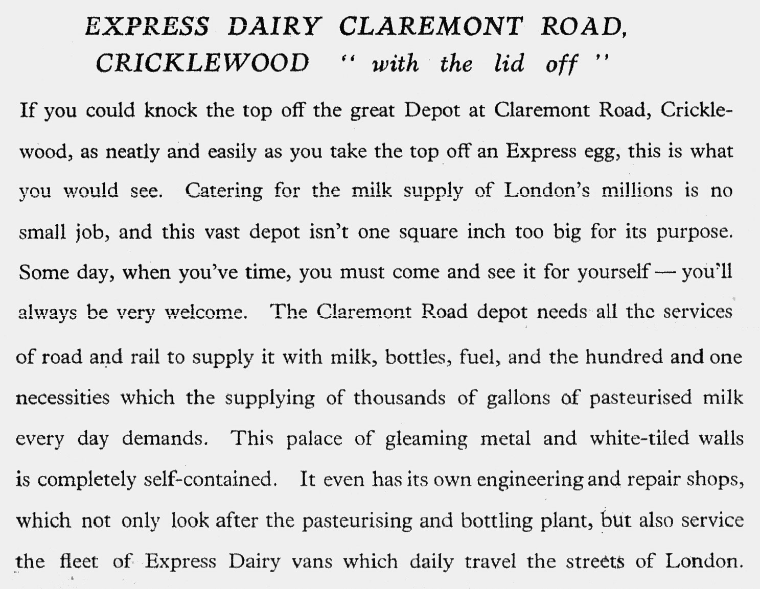 1940's Cricklewood - from dairy brochure. (Courtesy Paul Smith)
