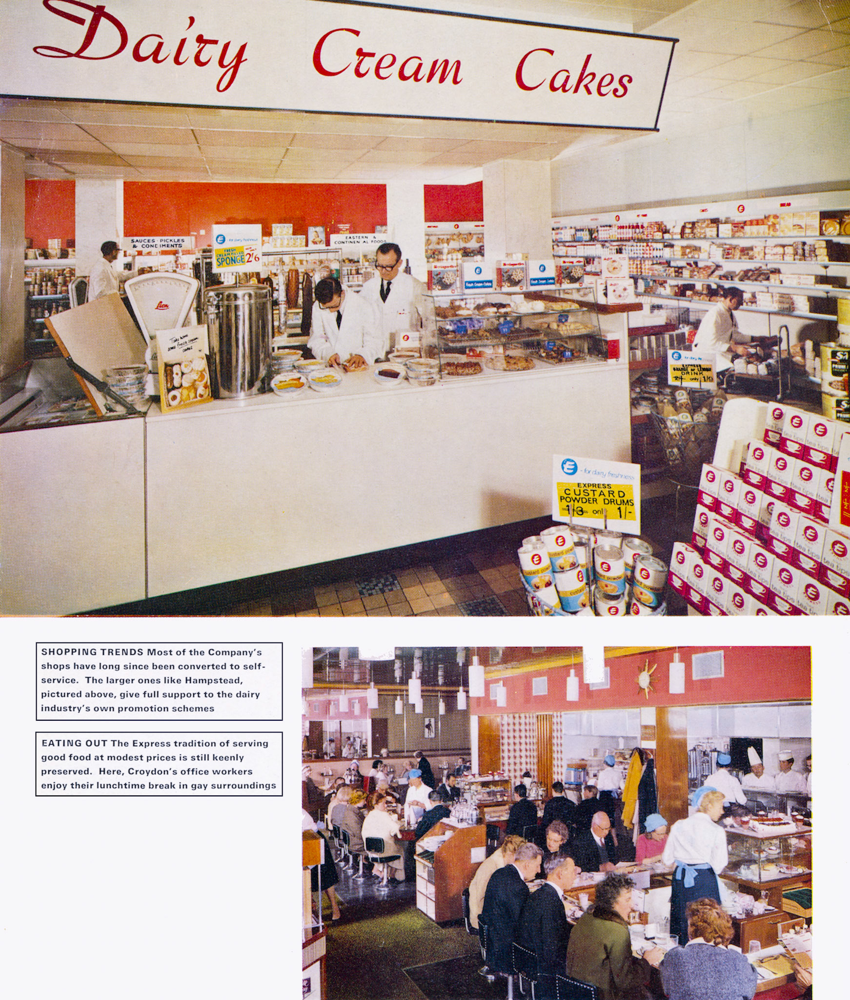 1966 Hampstead self-service shop and Croydon restaurant. (Express in 1966 Brochure, courtesy Paul Luke)