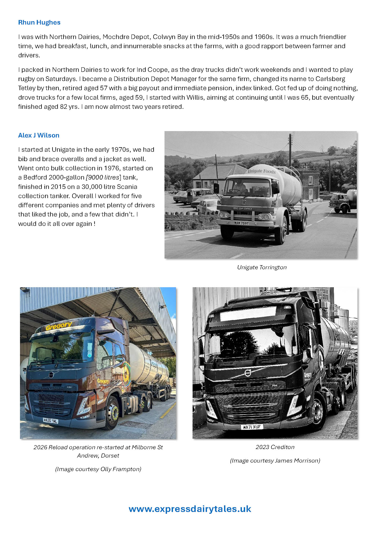 2026 Memories of farm collection from Rhun Hughes and other members of the 'Milk Tankers of the UK' FB Group. (Express Dairy Tales publication)