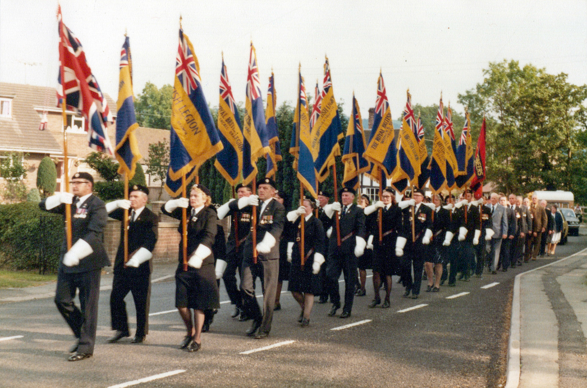 1980's Minsterley British Legion. Carol Anne Morris comments "What a great pic of the Standard Bearers looking so proud." (Courtesy Joe Lyons)