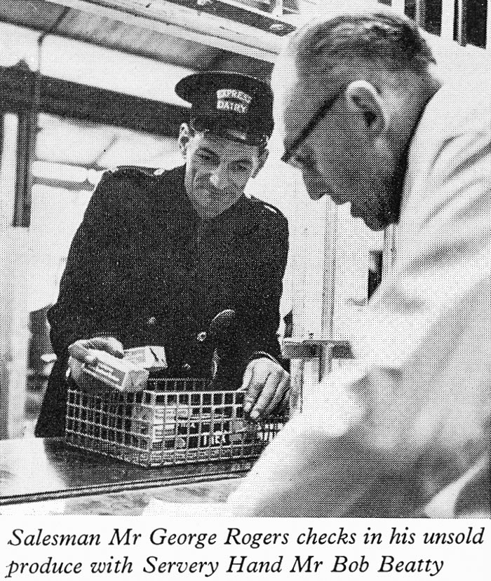 1961 West Green Road, Tottenham-Salesman George Rogers with Servery Hand Bob Beatty. (Express News Spring 1961)