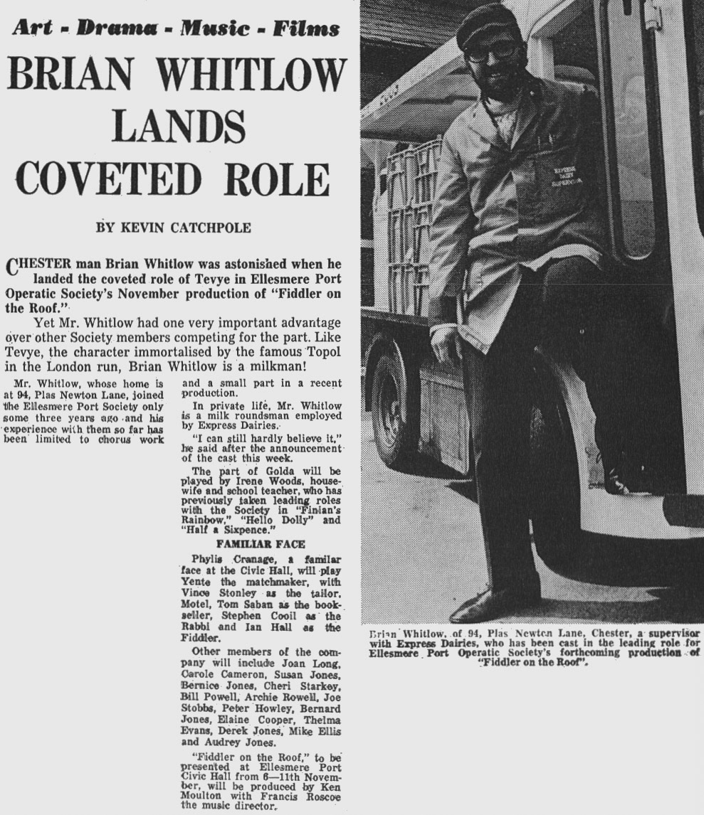 1972 Chester milkman Brian Whitlow stars in 'Fiddler on the Roof'. (Express News Autumn)