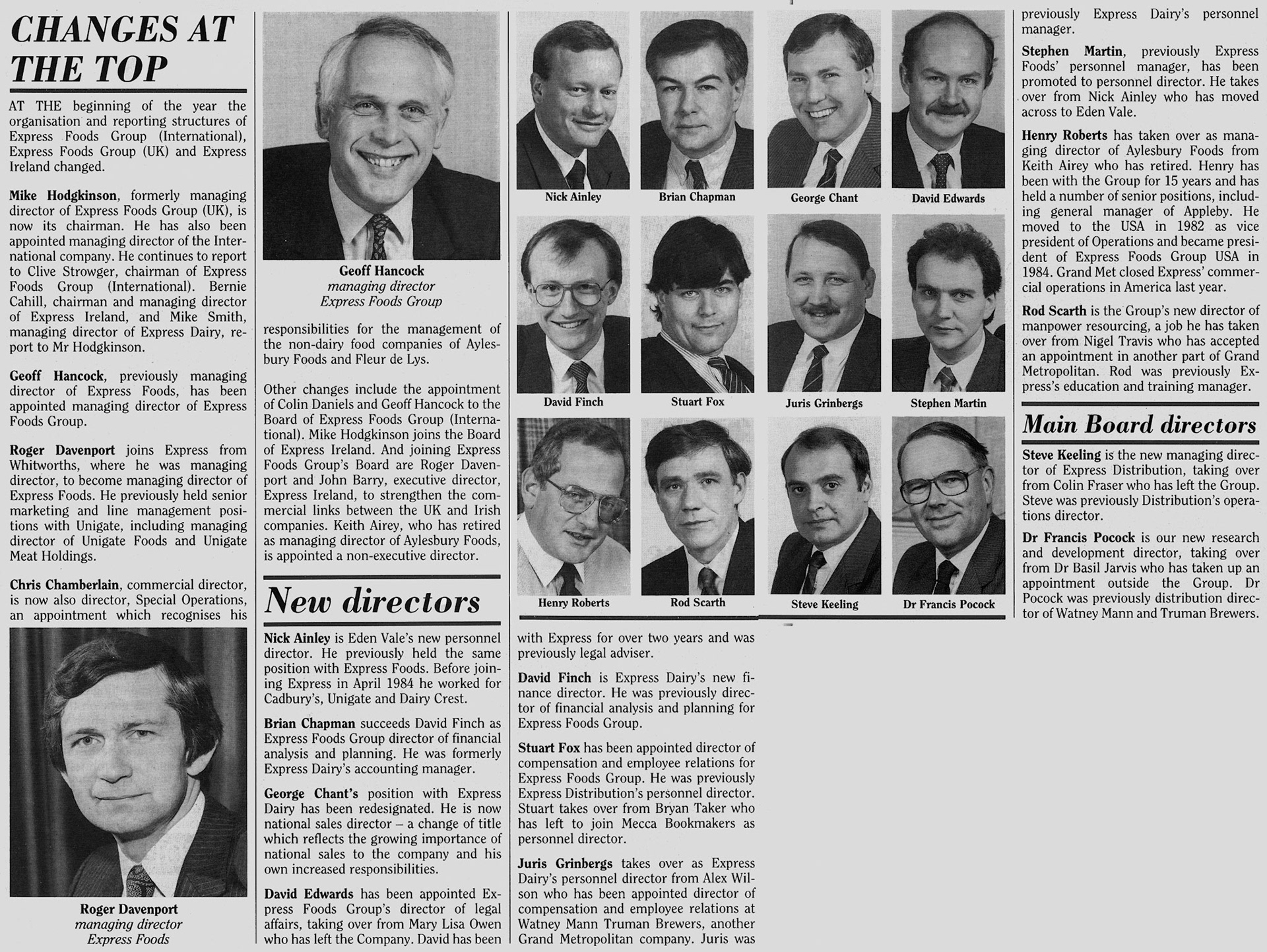 1988 Express Foods Group reorganised. (January Express News)