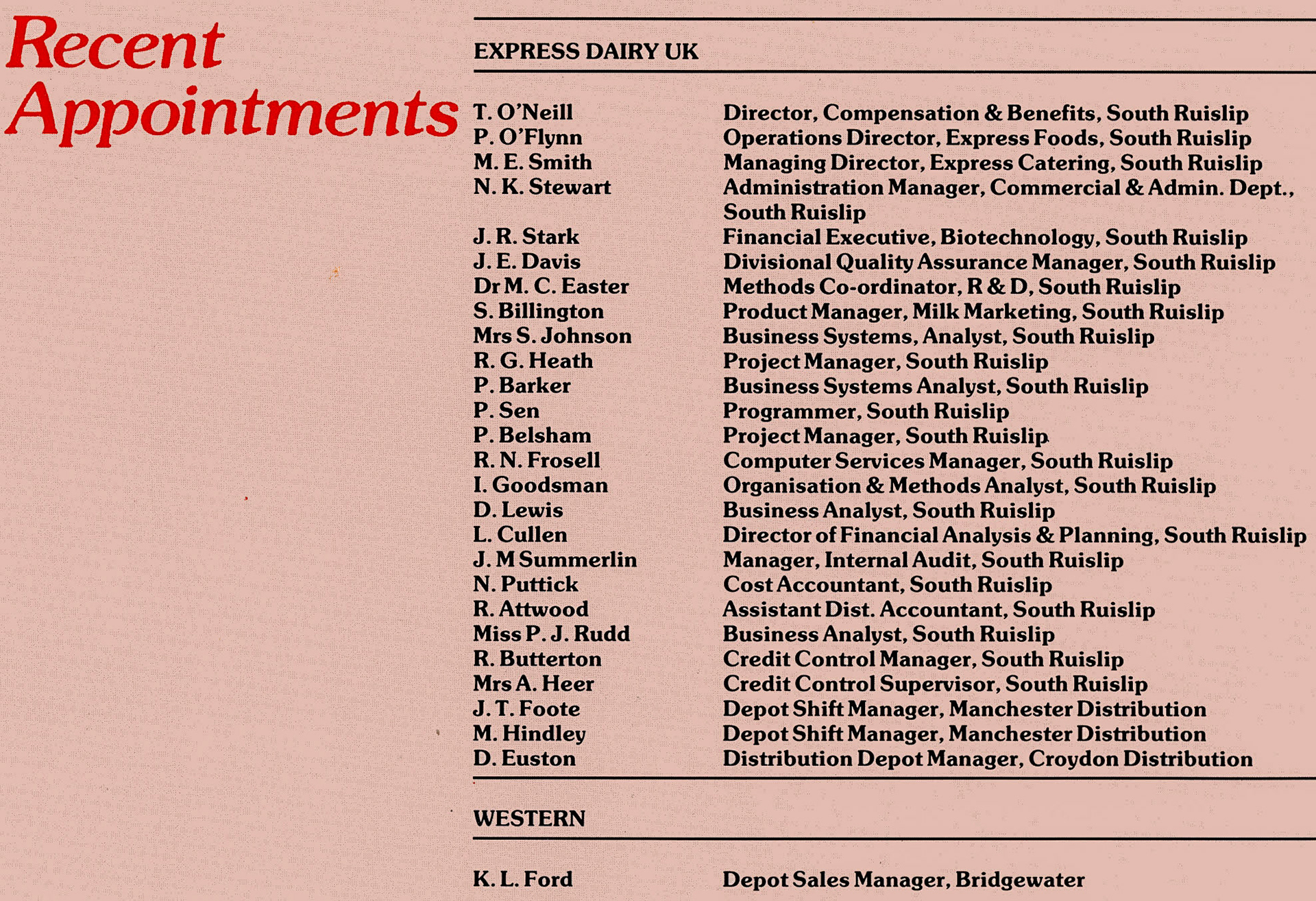 1984 Recent Appointments (Express News Winter)