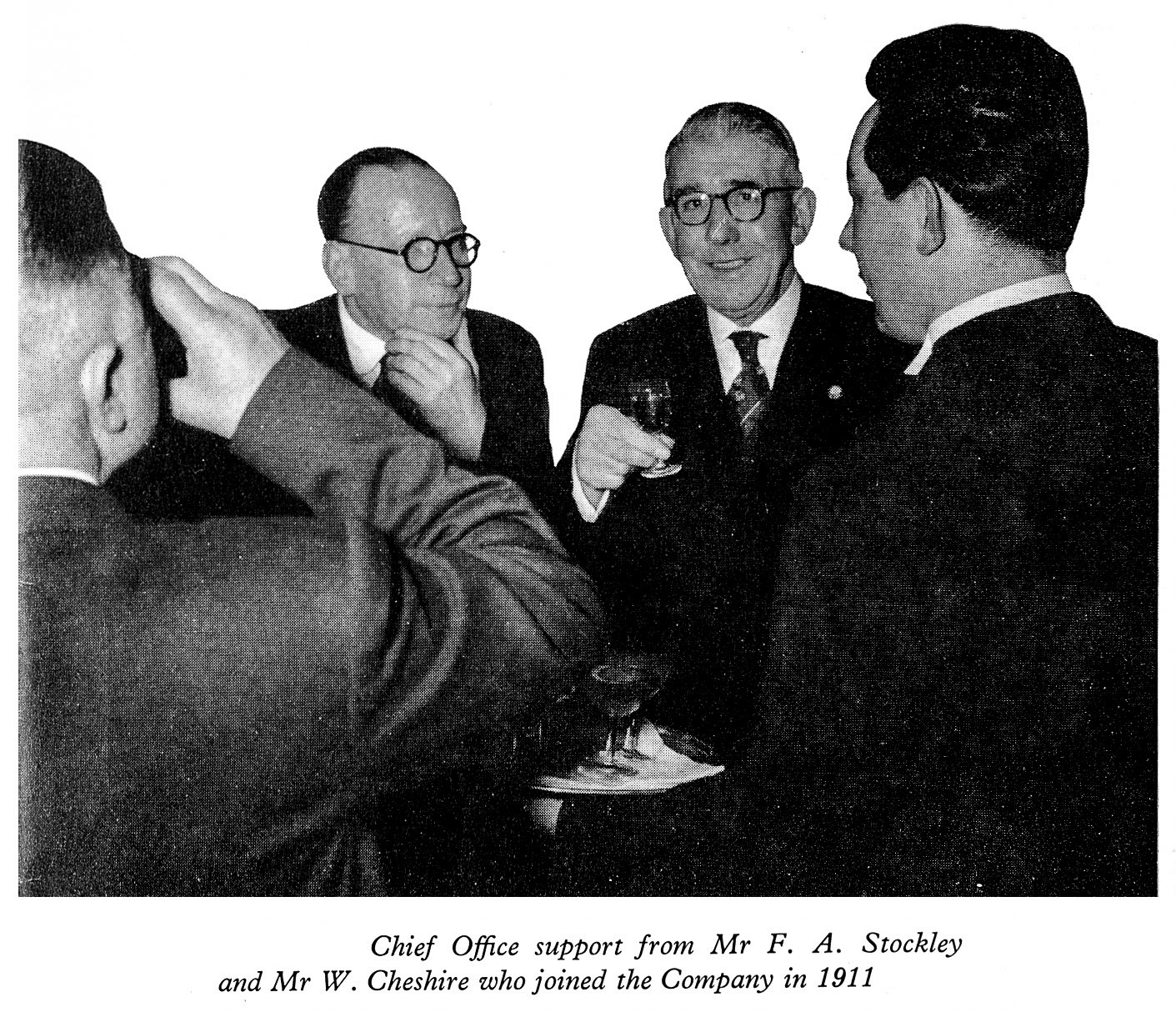 1961 Long Service Dinner at The Grosvenor Rooms, Mr F. A. Stockley and Mr W. Cheshire, both from Chief Office. (LSA Annual Review)