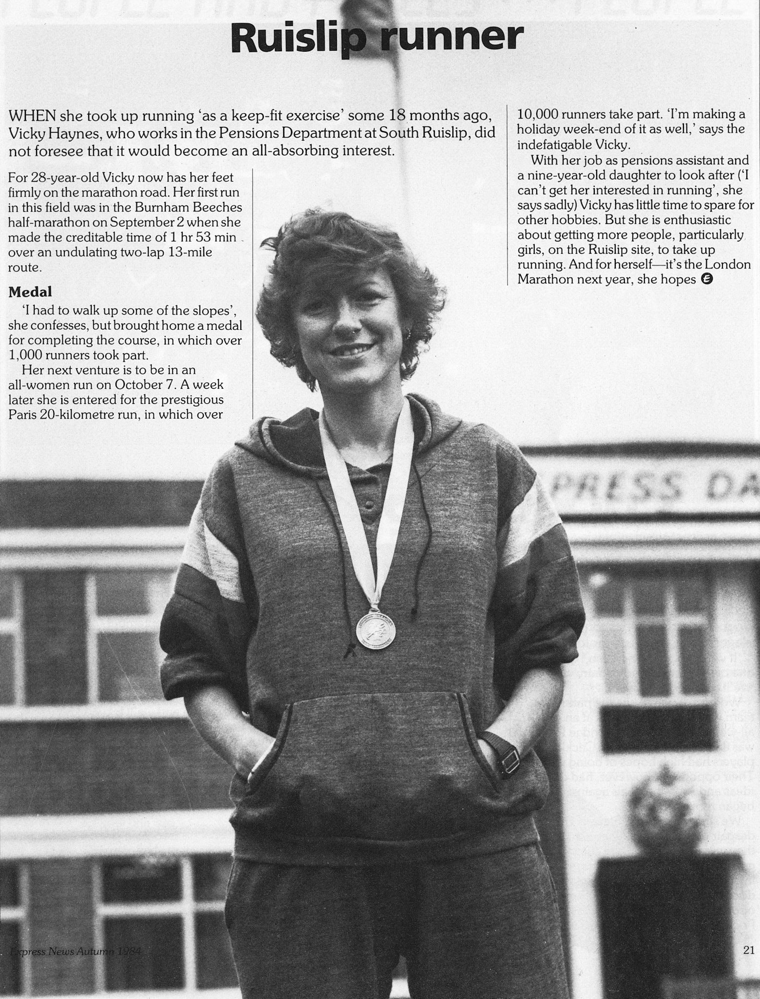 1984 Vicky Haynes, marathon runner from Pensions Dept at South Ruislip