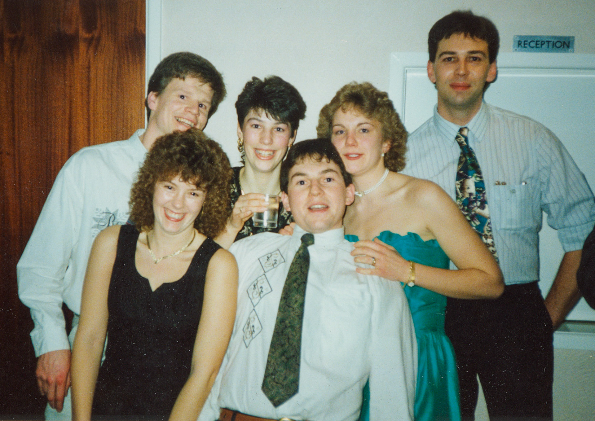 1992 Honiton Last Dinner-Dance, 4th January: Dave Ferry, Peta Wakeham, Vicky Maynard, ?, Wendy Hawker and Steve Gerry (Courtesy Wendy Hawker)
