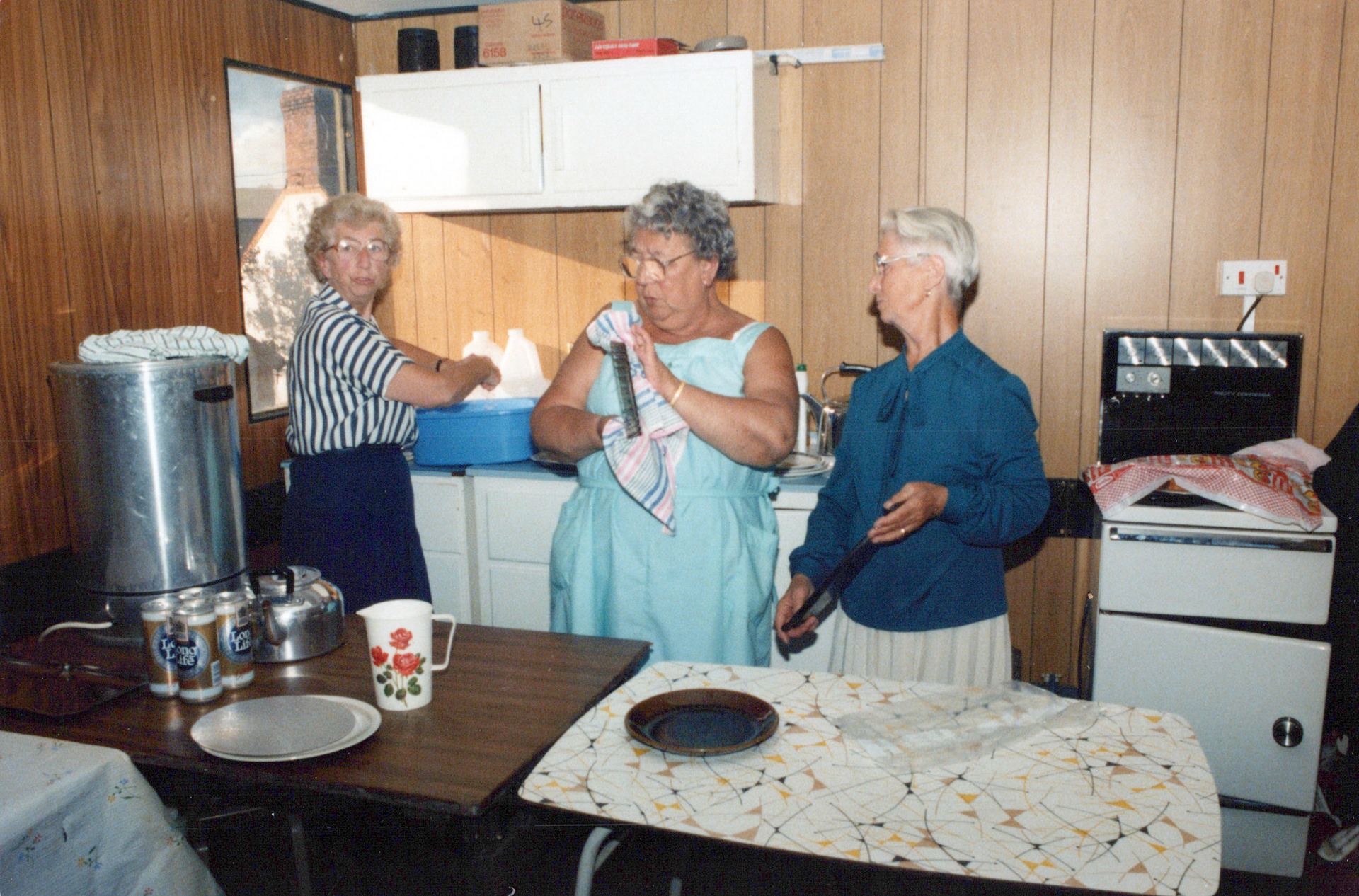 1980 Minsterley Sports Teams. Malcolm Williams and Tracy Eggby-Jones recognise, from left: Mrs Susie Hartshorne (Harold Hartshorne's wife), Mary Roberts and Mrs Rowson (Don Rowsons wife). (Courtesy Joe Lyons)