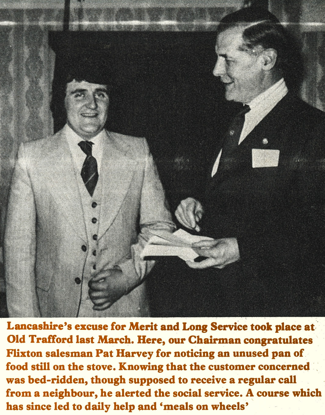 1977 Flixton salesman Pat Harvey with John Travers Clarke. (Express News Summer)