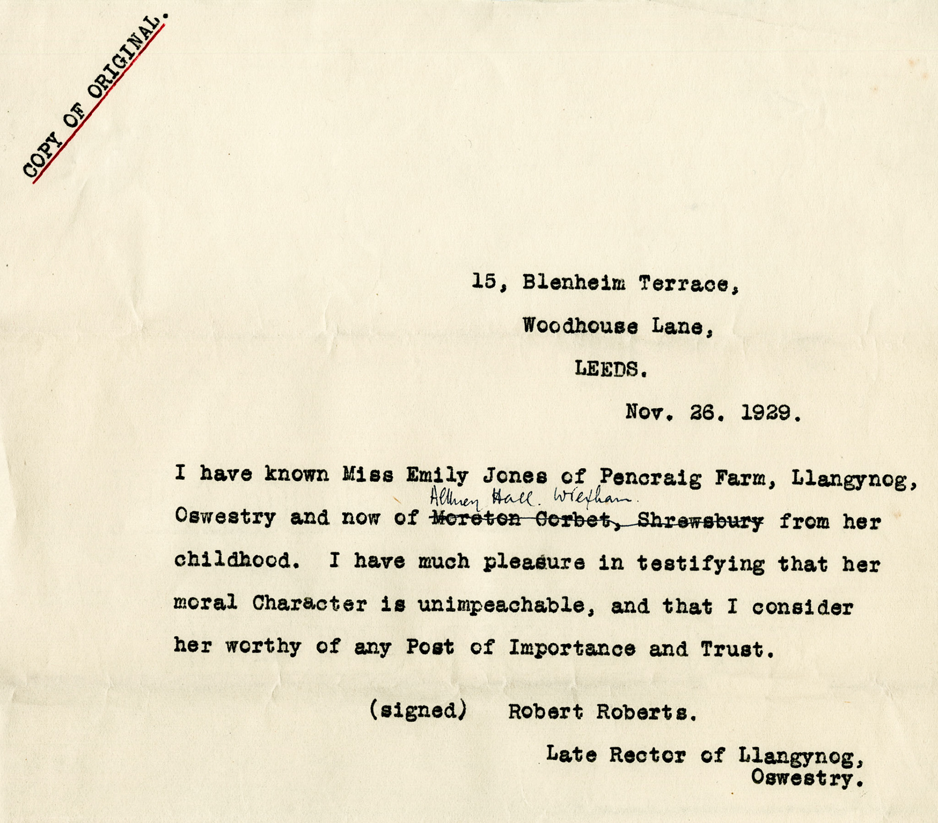 1930 Ruyton Co-operative Dairies-Cheesemaker Job Applications-Miss Emily Elizabeth Jones.