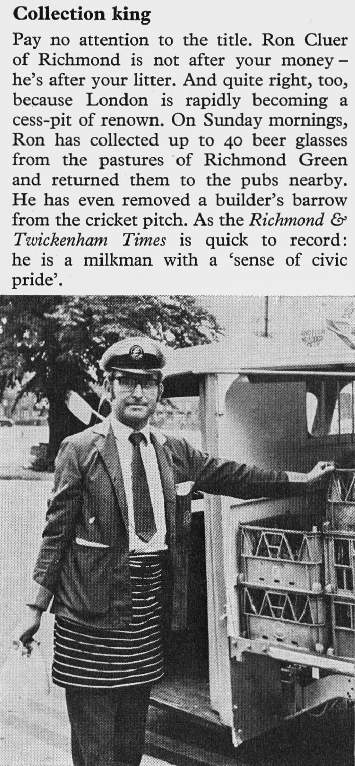 1976 Richmond milkman Ron Cluer keeps the town tidy. (Express News Christmas)