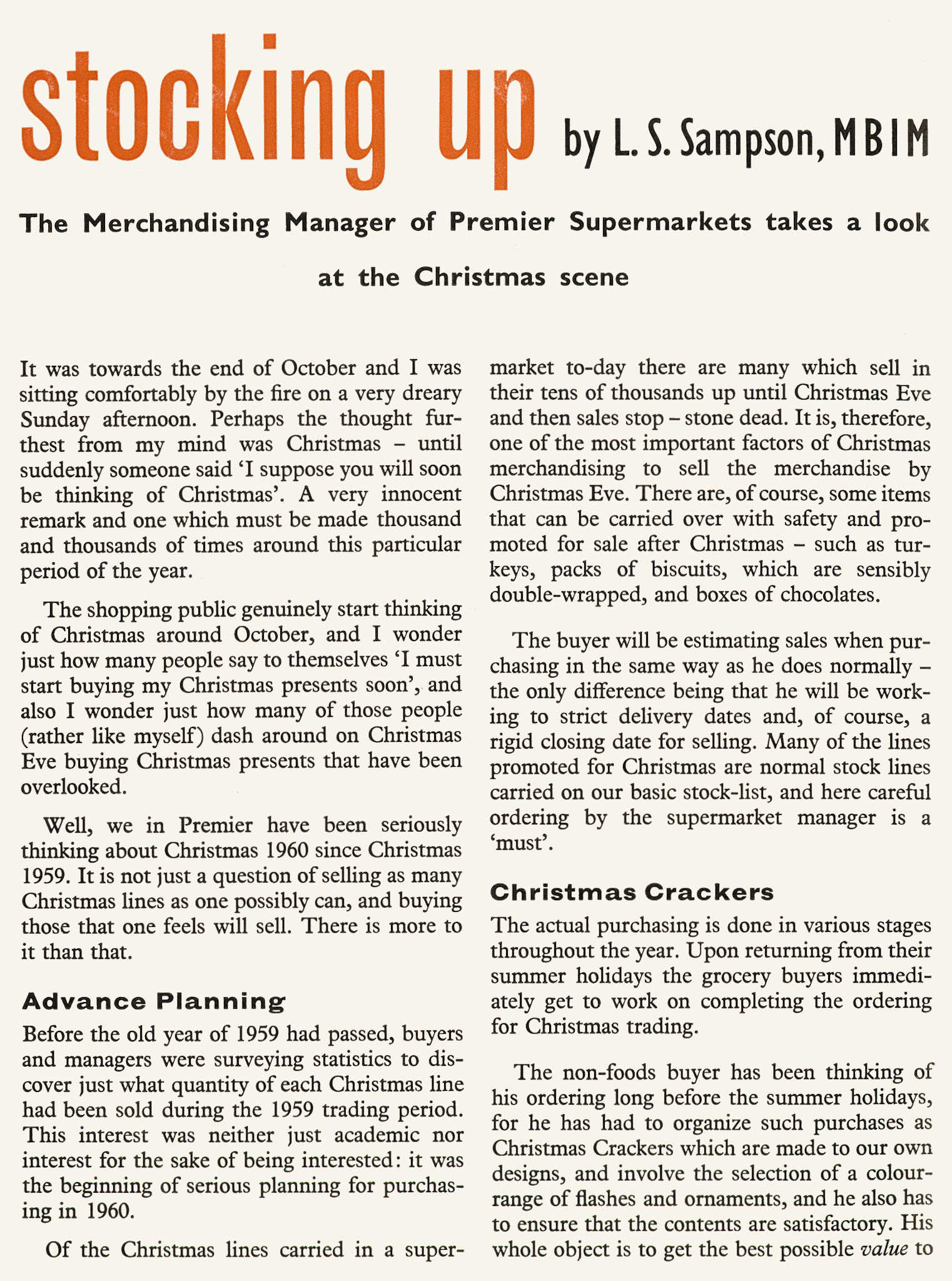 1960 Premier Supermarkets Merchandising Manager L.S. Sampson explains the Christmas purchasing process. (Express News Christmas)