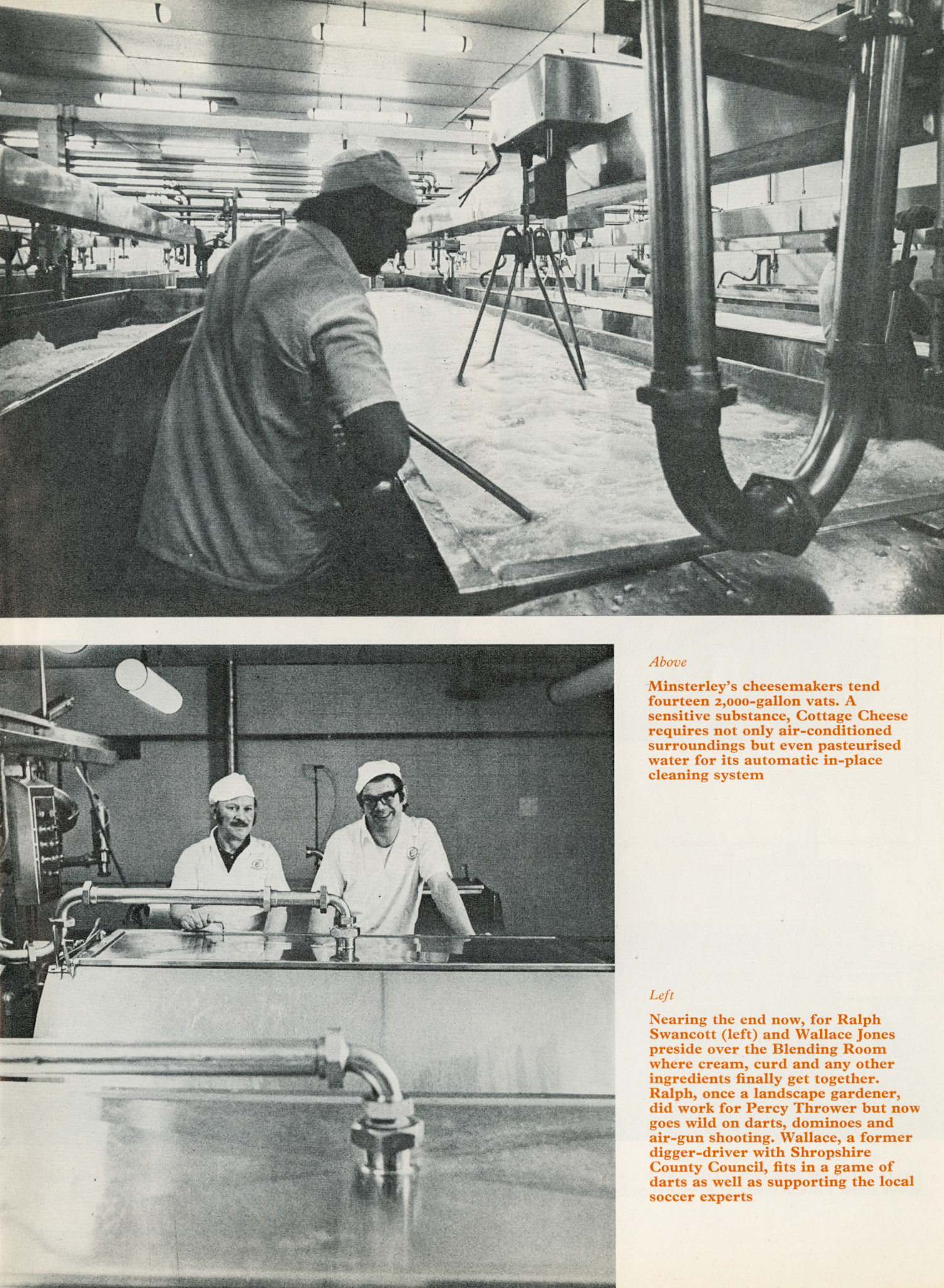 1975 Minsterley Cottage Cheese production with Ralph Swancott and Wallace Jones.Dave Jones comments "My Dad is Wallace Jones, in the Blending Room."
