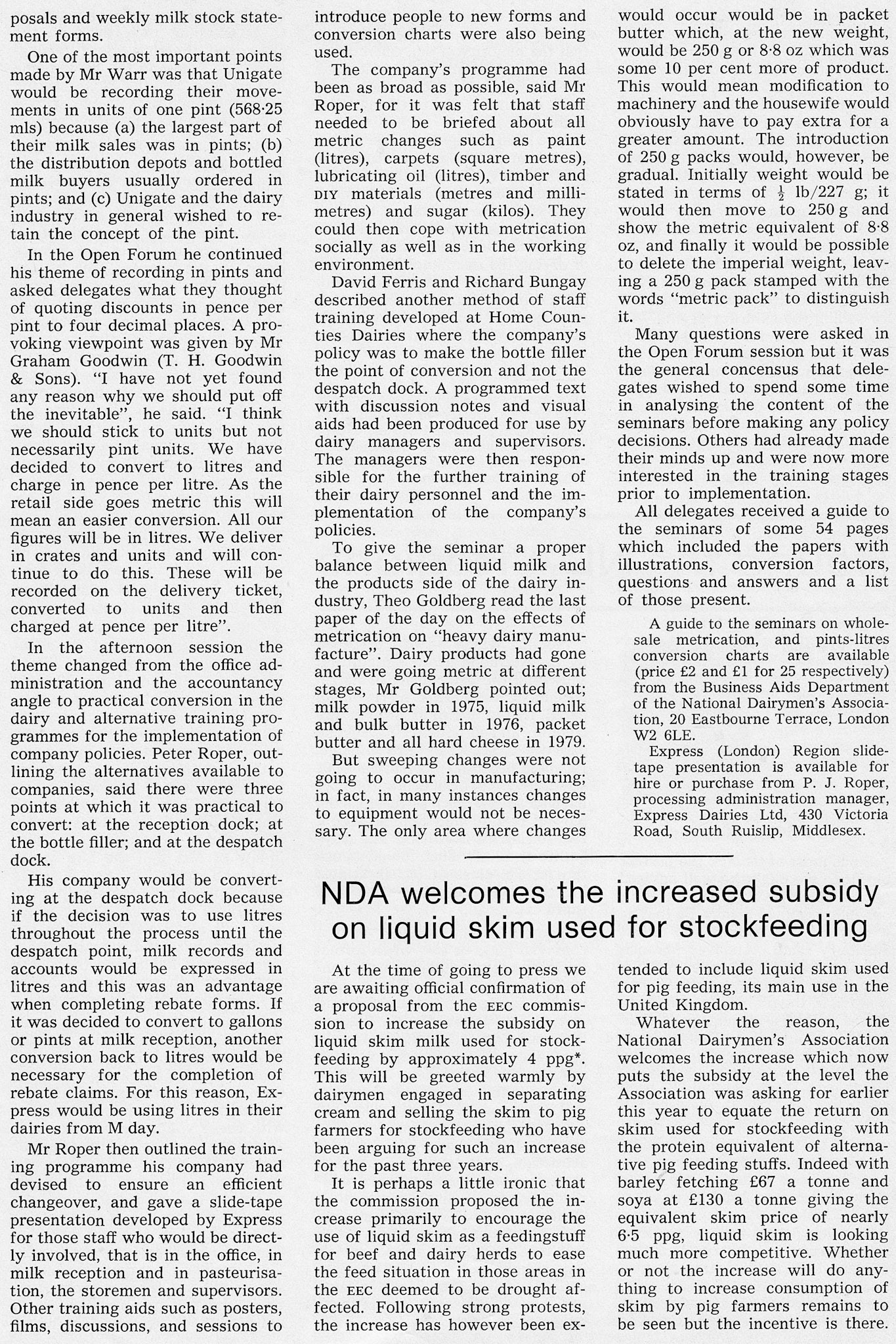 1976 September Milk Industry Article about Metrication page 2