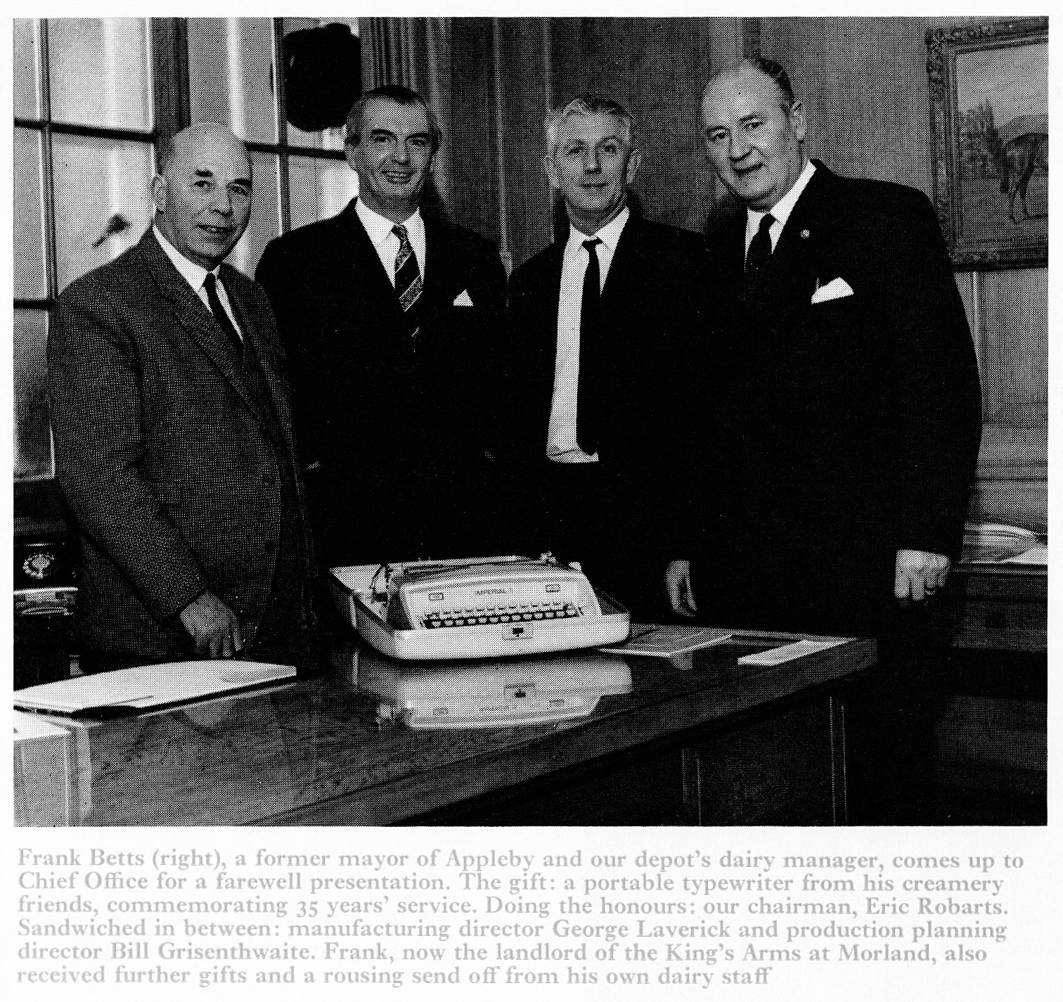 1971 ERIC ROBARTS, GEORGE LAVERICK and BILL GRISENTHWAITE (Appleby Dairy Manager Frank Betts.)