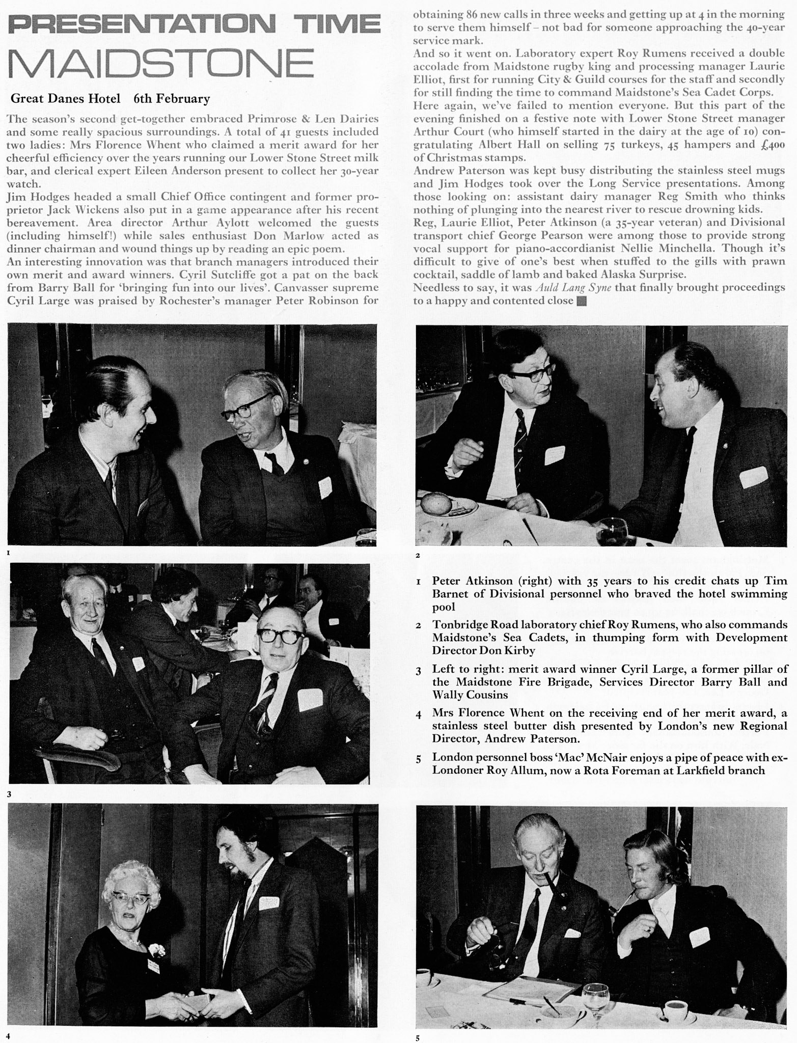 1973 Long service presentations for Primrose and Len, and Maidstone staff