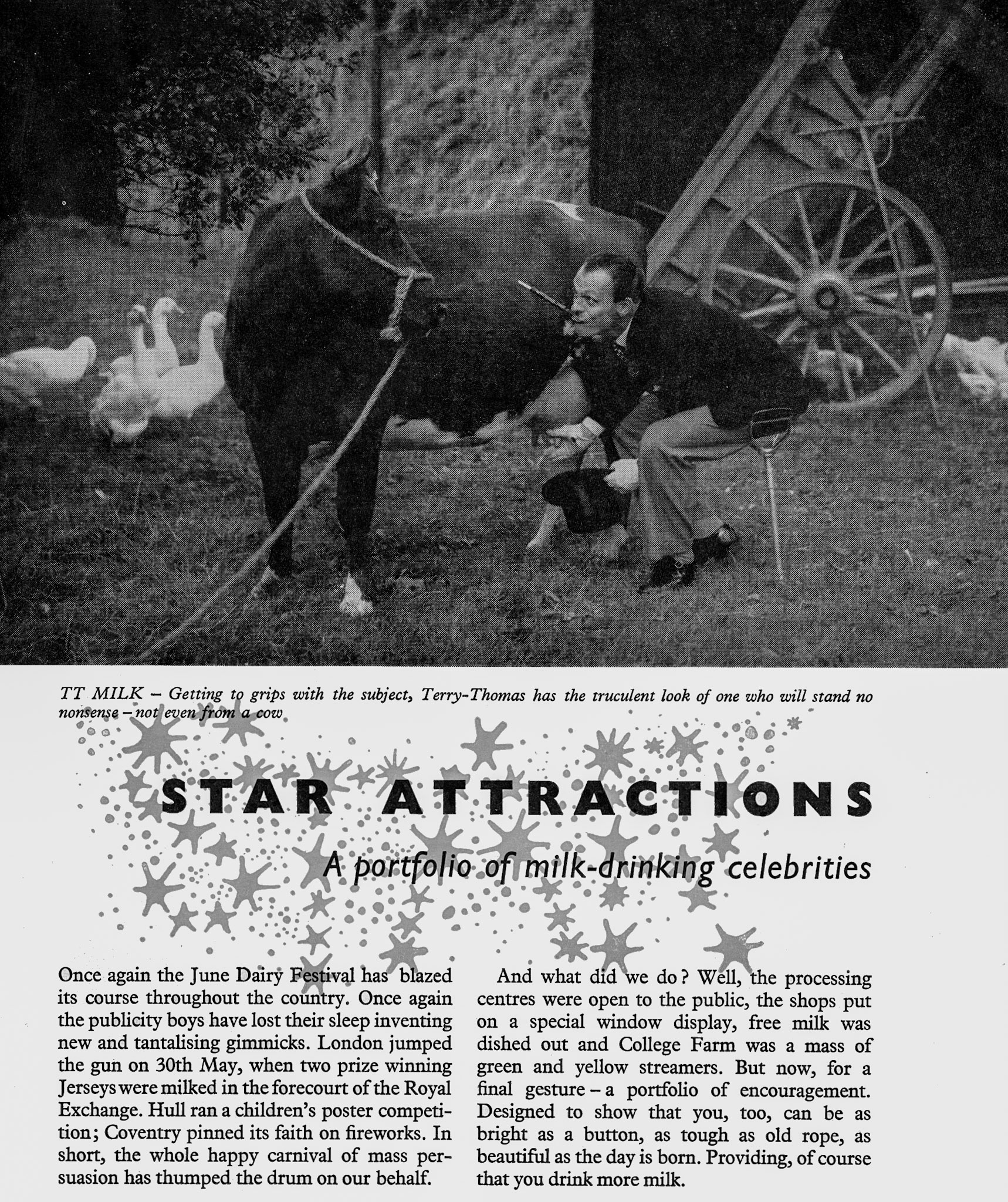 1958 Terry Thomas promotes milk at the June Dairy Festival. (Express News July)