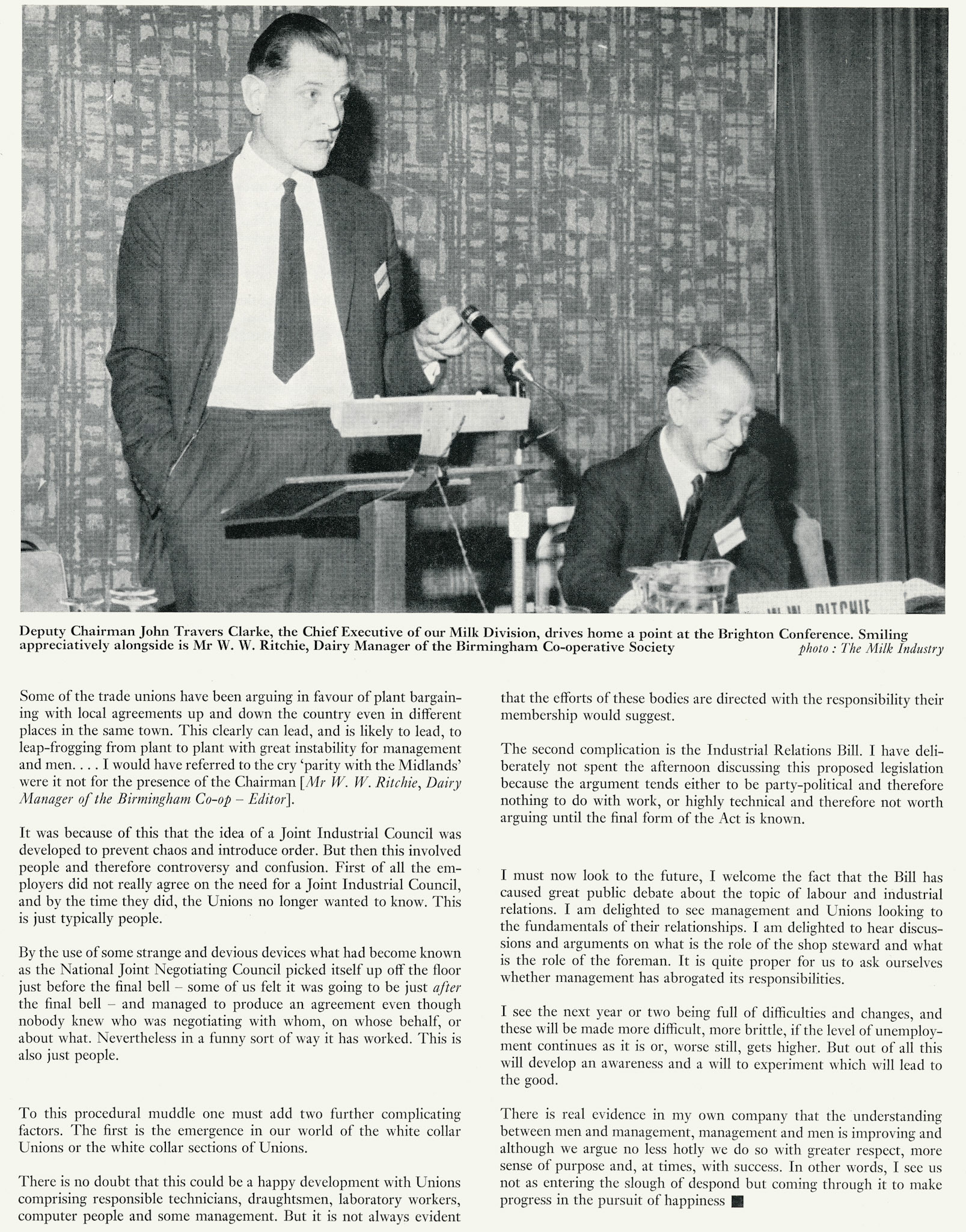 1971 John Travers Clarke speaks about Labour Relations at the Milk Distributive Council Conference. (Express News Autumn )