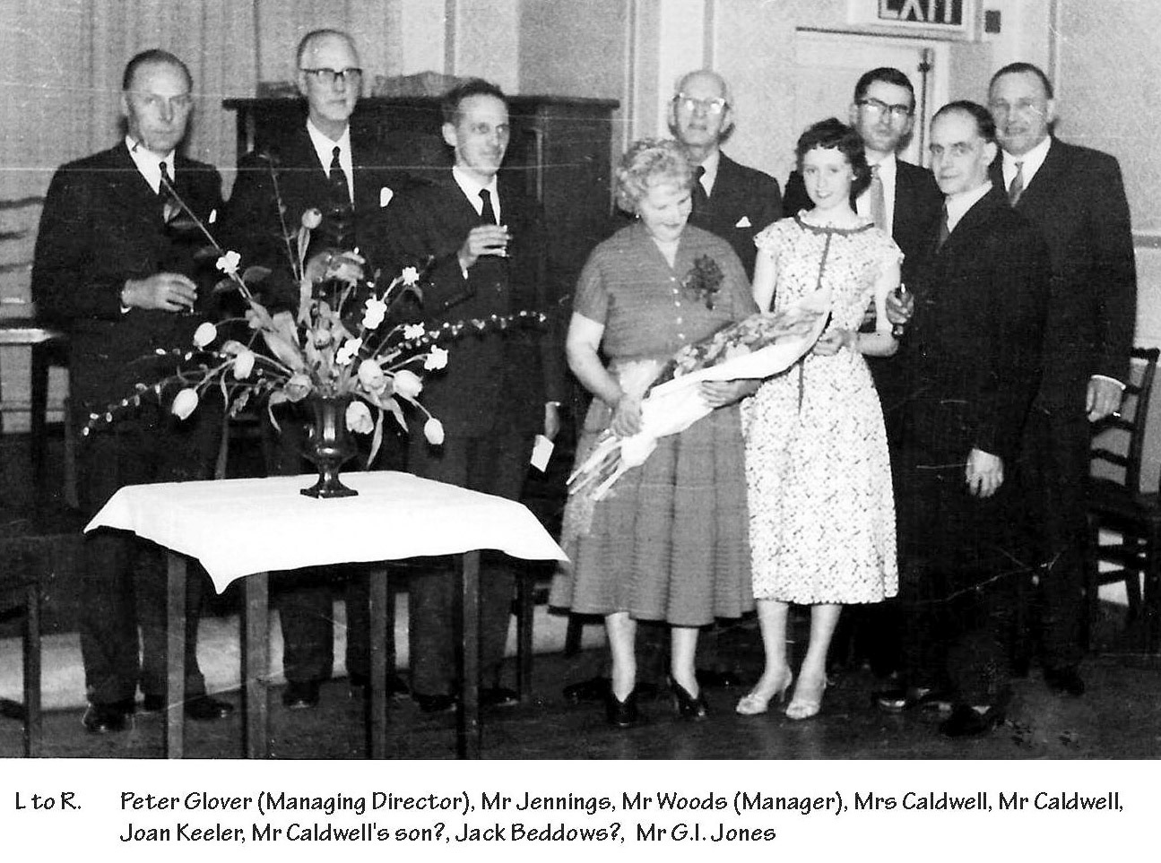 1959 Retirement party of Manager, Mr Caldwell on 14th March 1959. (Courtesy Margaret Lycett and Val Lythe, Ruyton Revisited FB Group)