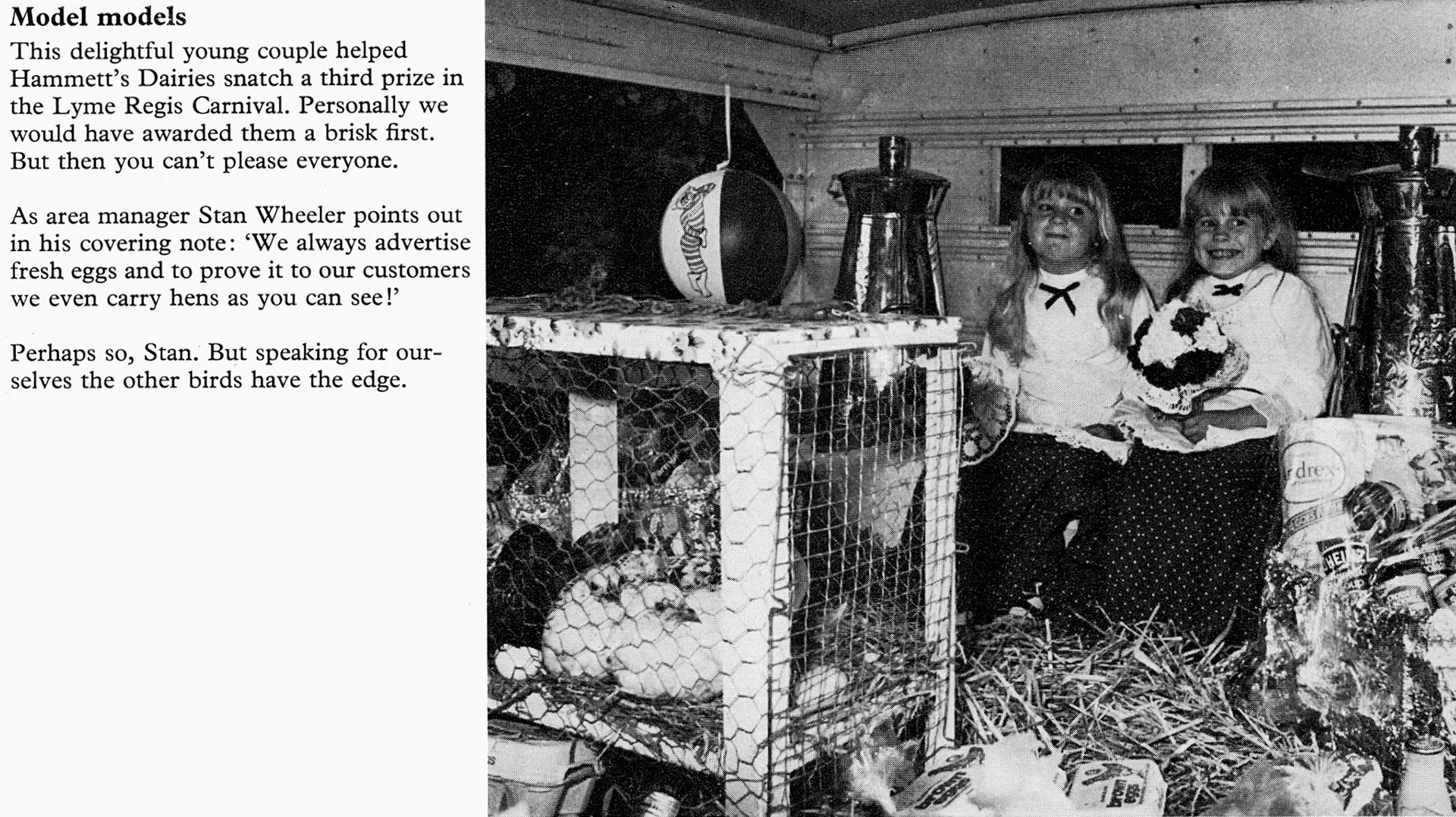 1974 Hammett's Dairies win third prize at Lyme Regis Carnival with their fresh eggs! (Express News Christmas)