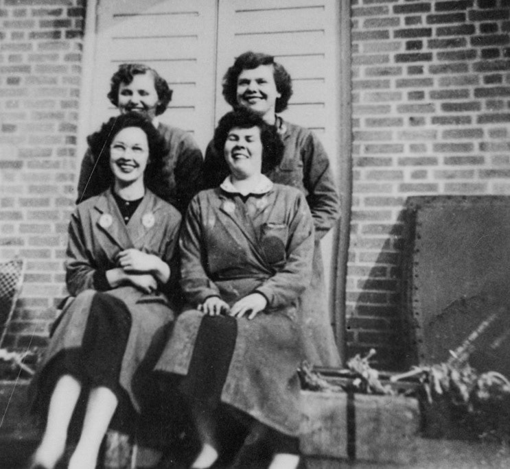 Minsterley Staff. Maria Tudor comments "My Aunt Margaret Waters, back right." Monica Corfield adds "Jean Yapp (Broome) &amp; Marjory Smith (Hamer) sitting at the front." Clive Mansell mentions Ann Davies, top left. (Courtesy Joe Lyons)