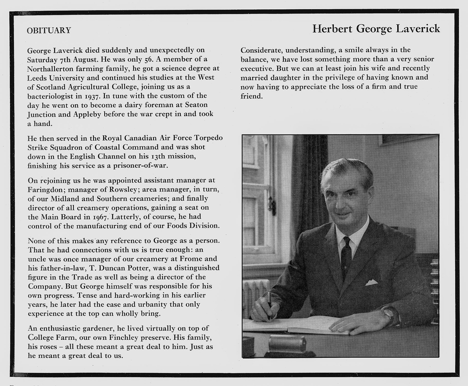 1971 George Laverick obituary/ (Express News Autumn )