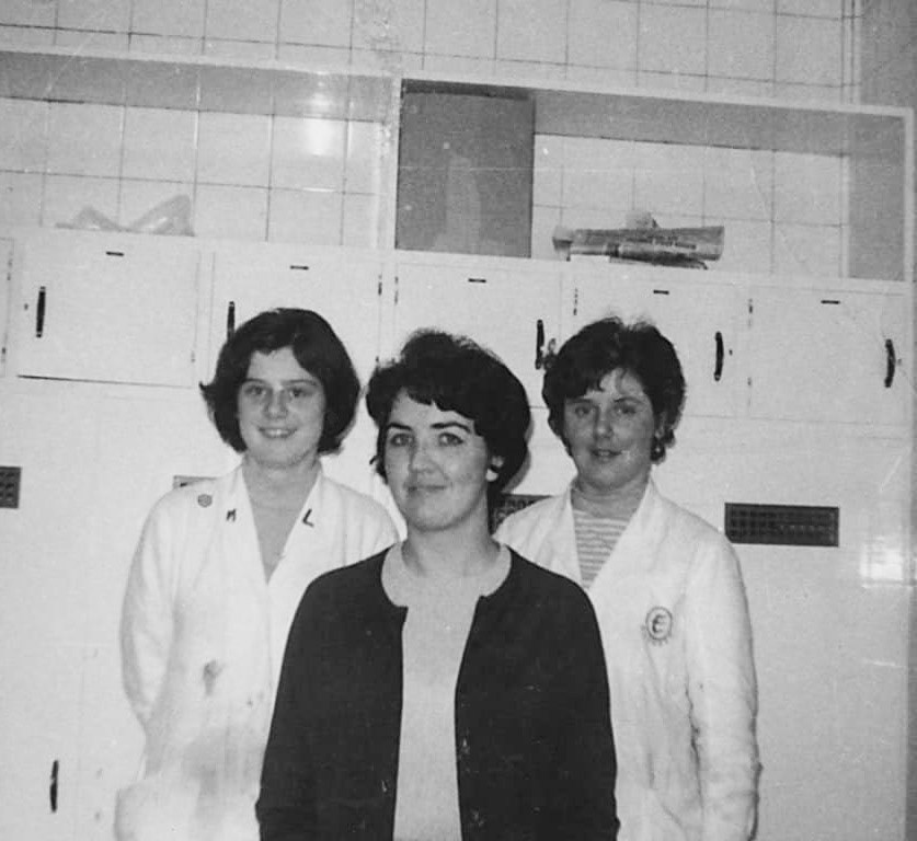 Minsterley laboratory Fiona Highcock comments "My mum Denise Poole nee Jones, my nan Doreen Jones nee Swain, and my great gran Rose Swain nee Evan's all worked at the creamery. My mum is 2nd back, right"  (Courtesy Fiona Highcock, Pontesbury past and present FB Group)