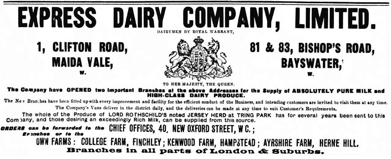 1900's Express County Milk Supply Company negotiated special rates to supply milk to London from Derbyshire. They also introduced the galvanised milk churn. (Courtesy 'On the Milk Train' video, Dr David Turner)