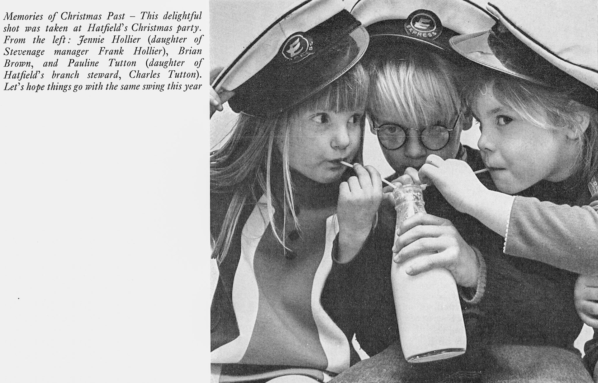 1970 Hatfield Depot Christmas Party, with Jennie Hollier, Brian Brown and Pauline Tutton. Bob Sharman comments "Names from the past for me-Frank Hollier was my manager at Stevenage, what a guy. I met Charles Tutton in my role as the Branch Secretary for the TGWU. I believe Charles's son went on to be the Area Manager. Paul Smith adds "Charlie Tutton was my Dad's manager at Barnet depot". (Express News Spring 1971)