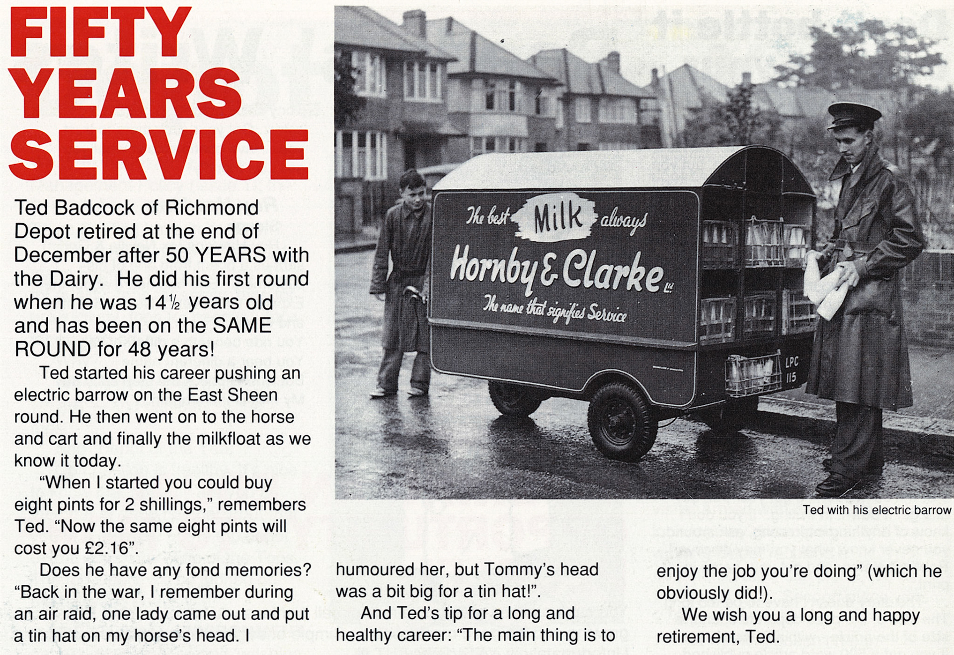 1989 Ted Badcock of Richmond Depot retires after 50 years - from Express TOPS magazine (Courtesy Beryl Purslove)