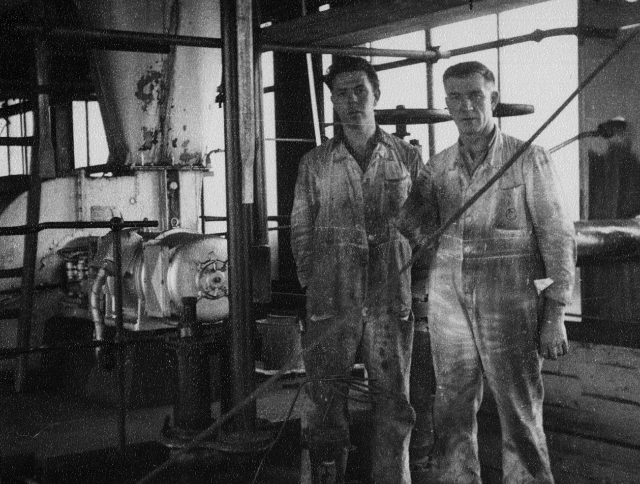 1978 Minsterley. Terry Screen (L) and Terry Gray (R) - his grandchildren Sharon and Anthony remember him well . Sharon Starbuck comments "Many of my family worked at the creamery included grandad Gray in the top left photo". Carol Bennett adds "Yes, my lovely Dad worked at the Creamery, as did my Mum."  (Joe Lyons Collection)