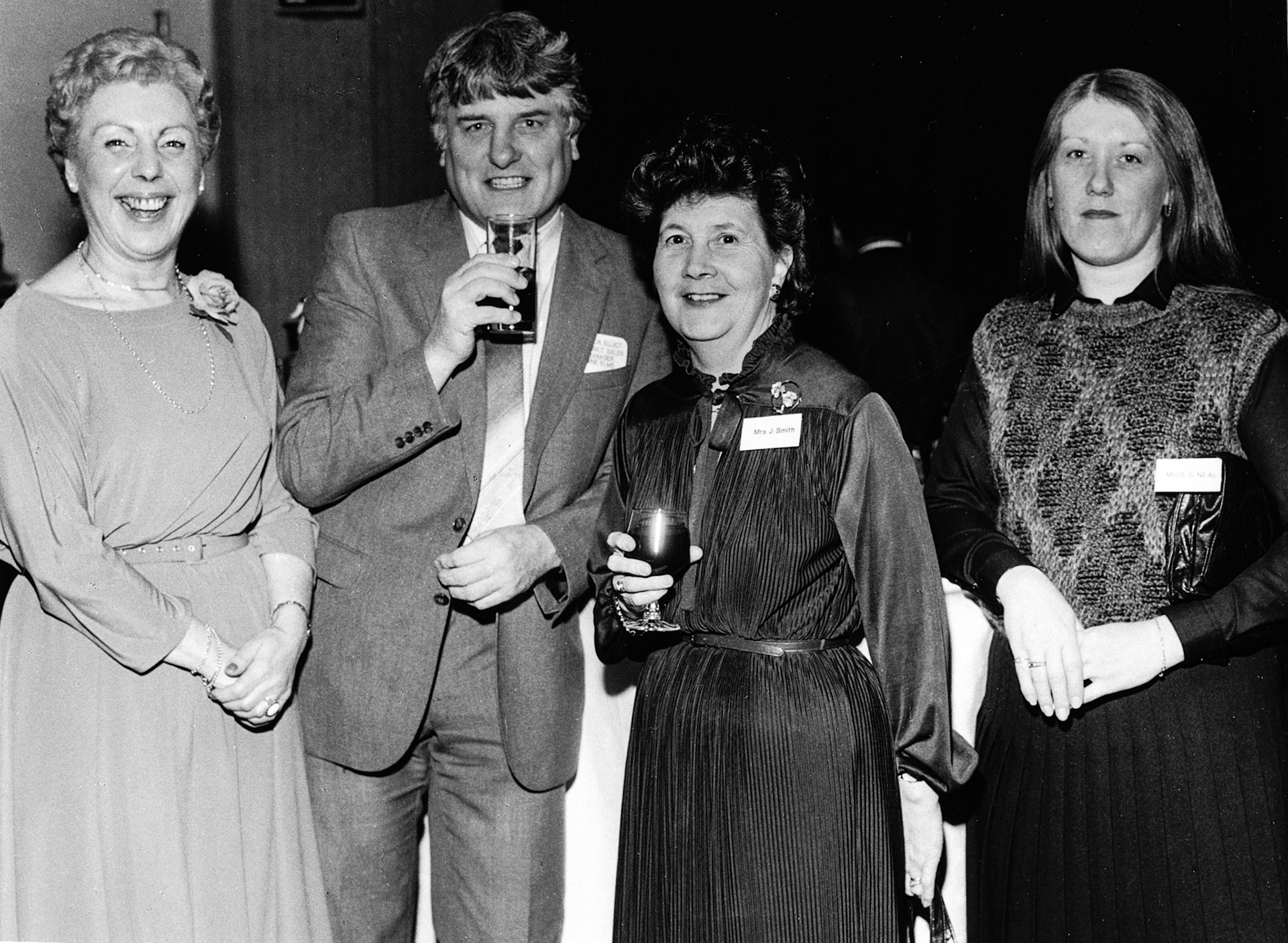 1984 Sheila Neal's 10 year award with Beryl Purslove, Jean and Laurie Elliott. Sheila Neal comments in 2023 "OMG this is me looking like an old passport photo. And Jean who I worked with sadly just passed away." (Courtesy Beryl Purslove)