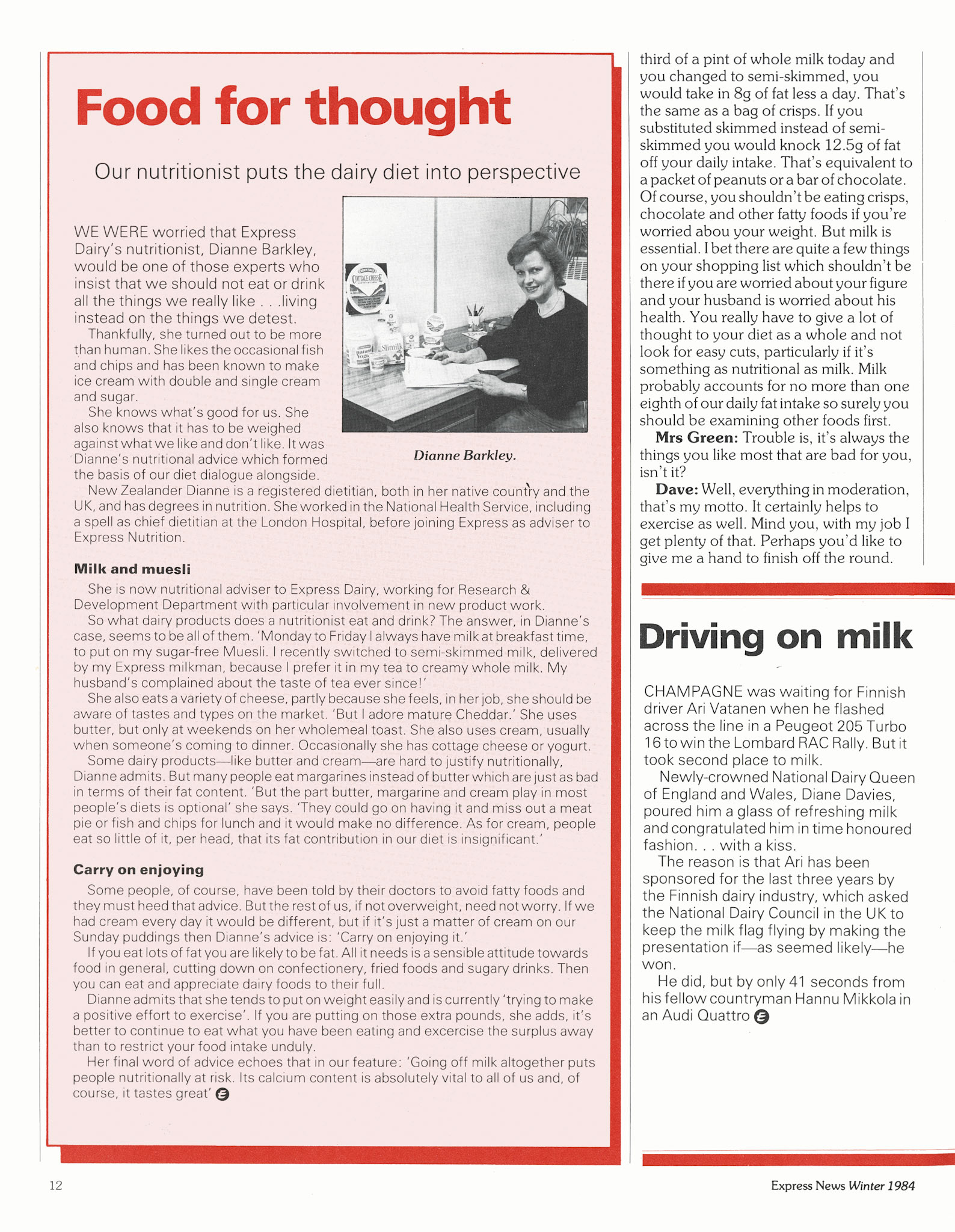1984 Suggested doorstep discussion to promote low-fat milks (Expresss News Winter)