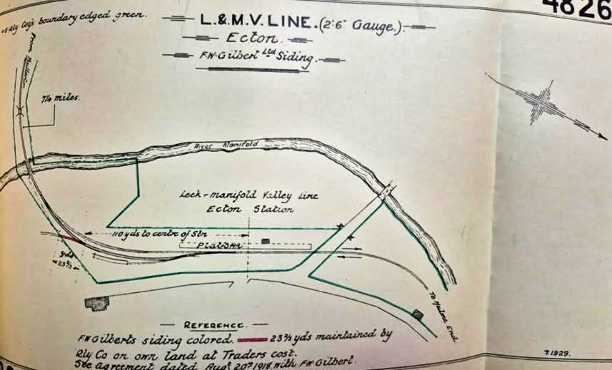 1918 Ecton Station - diagram of narrow gauge siding, agreed with F.W. Gilbert Ltd. (Courtesy Alan Salt)