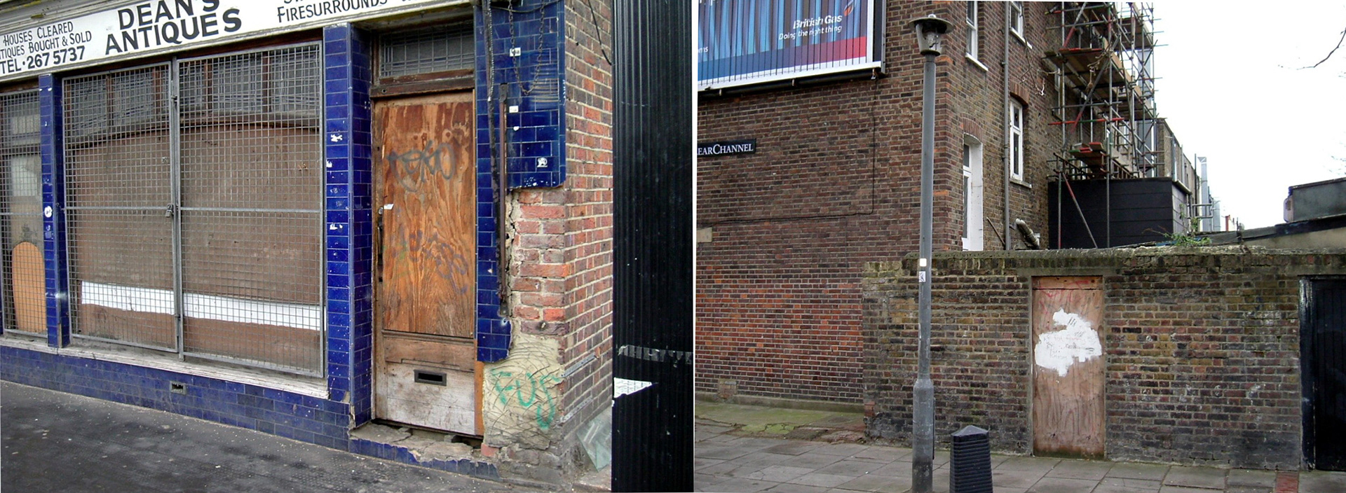 97 Kentish Town Road, former Express Shop. Roger Frost comments "Before it was refurbished. It still has the old blue Express Dairy tiles and it had not been extended out to the side and the back. When I lived there the back door seen in this picture opened out onto a small iron balcony and stairs that led down into the basement area." (Courtesy Roger Frost)