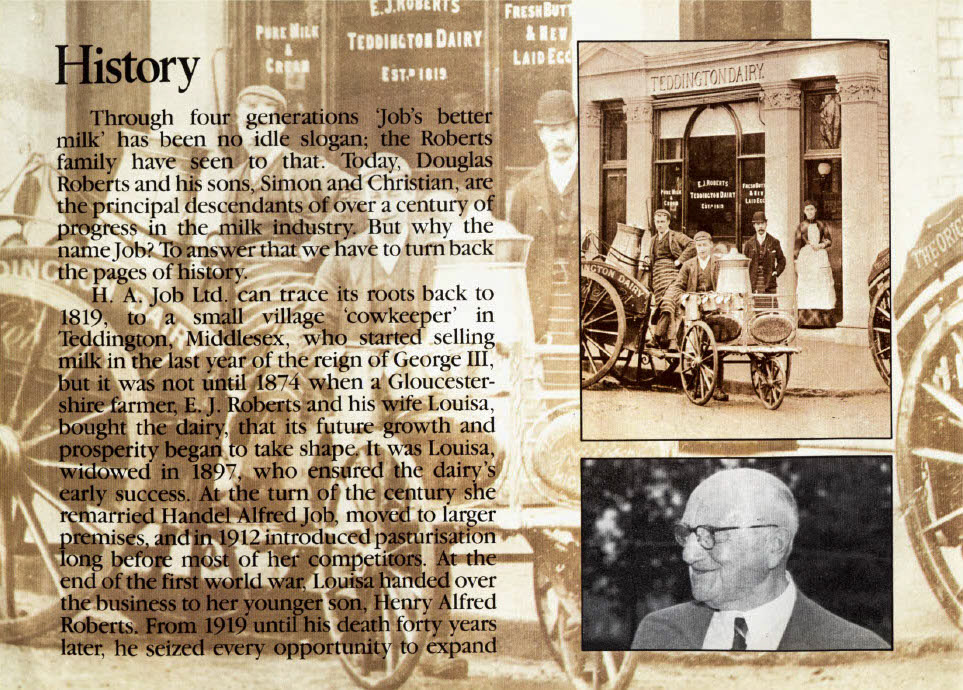 1980's Job's Dairy: Promotional document for Job's Dairy, giving a brief history of the firm. (Courtesy milkfloats.org.uk)