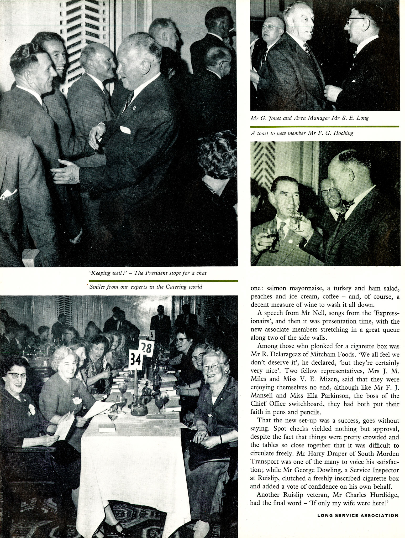 1961 London's 20-year long service awards at the Connaught Rooms. (LSA Annual Review)
