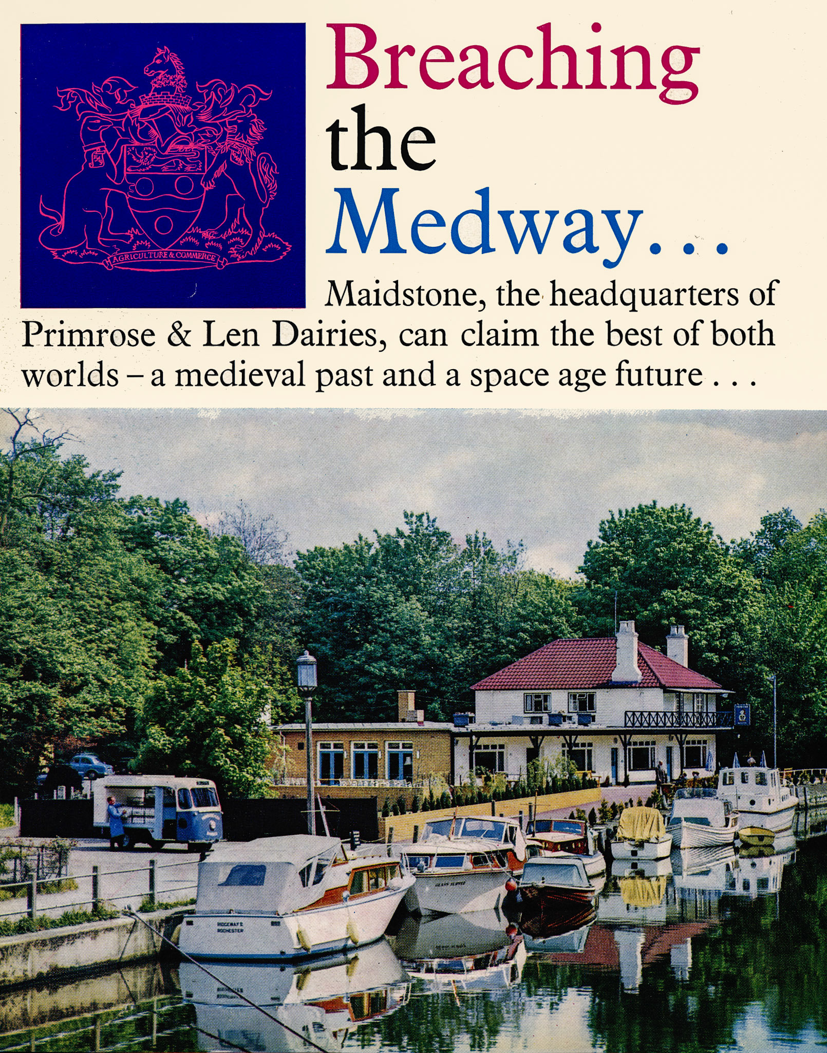 1965 The story of Primrose and Len at Maidstone. The Malta Inn on the Medway is the last word in riverside taverns. Here, Mr Tony Hewitt prepares to service a few floating households. (Express News Summer/Autumn)