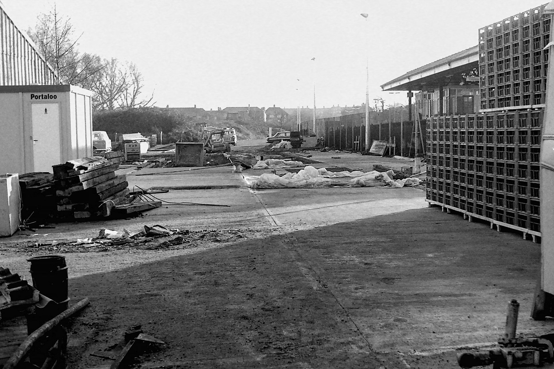 1979 Preparation of old rail siding for car and lorry parking. (Picture from Sam Jones via Geoff Smith)