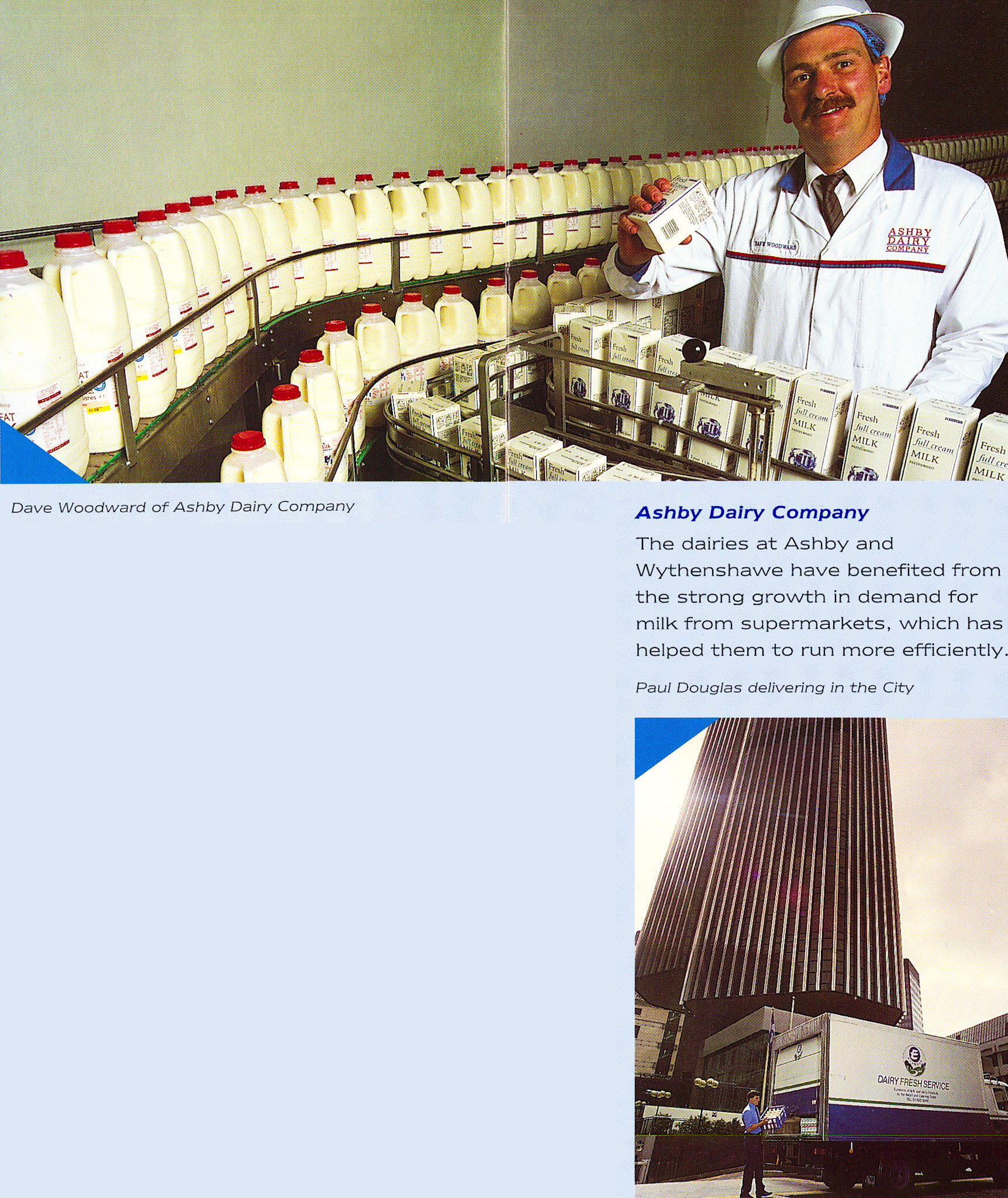 1993 Ashby Dairy Company and Wythenshawe are featured in this Northern Foods Employee Report. (Express Dairy Tales Archive)