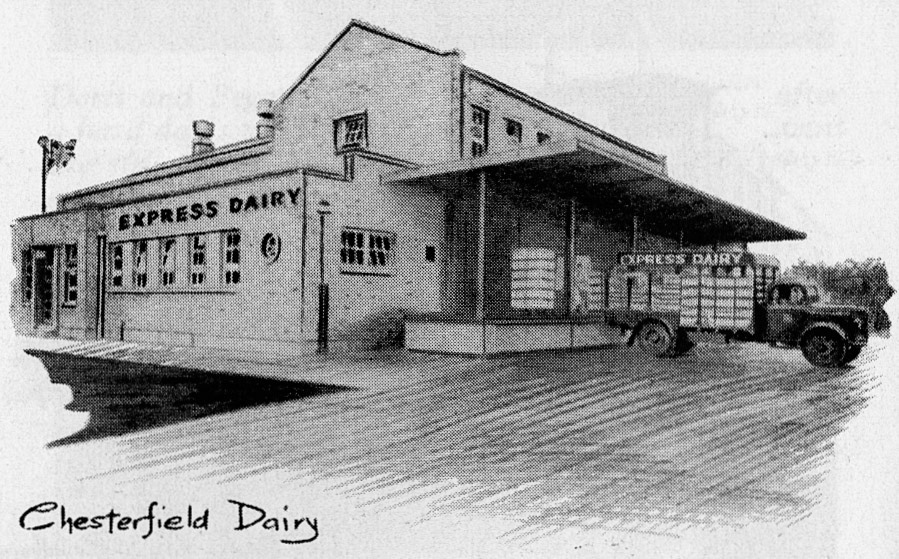 1957 Chesterfield- Pen & ink drawing of Chesterfield Dairy