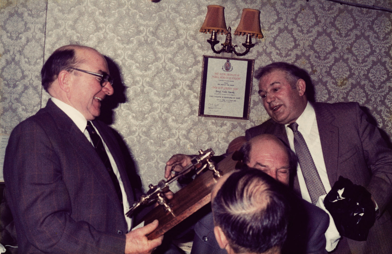 1985 Albert Purslow's (L) retirement, with Jesse Rowson and Esmond Betton (R)  (Joe Lyons Collection)