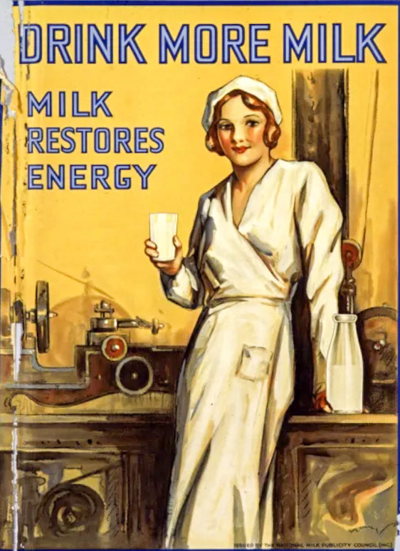1920's? 'Drink More Milk' poster issued by the National Milk Publicity Council. (Courtesy Mary Evans Picture Library)