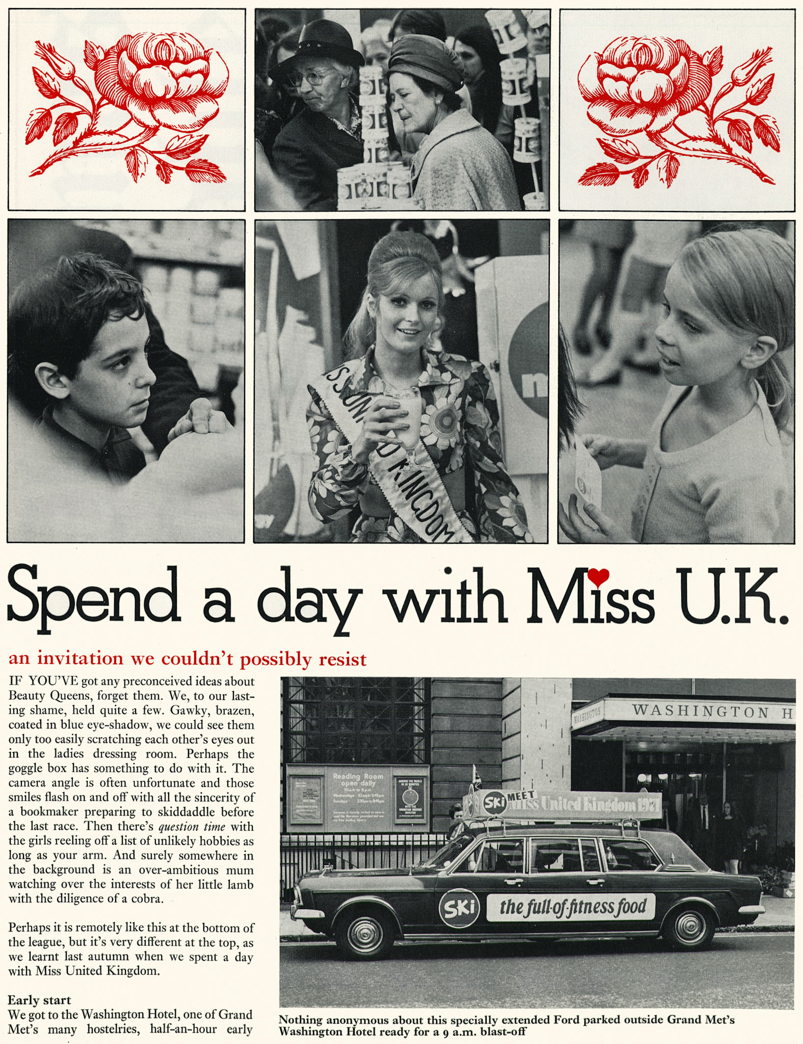 1971 A whirlwind day with Miss UK and Ski. (Express News Christmas)