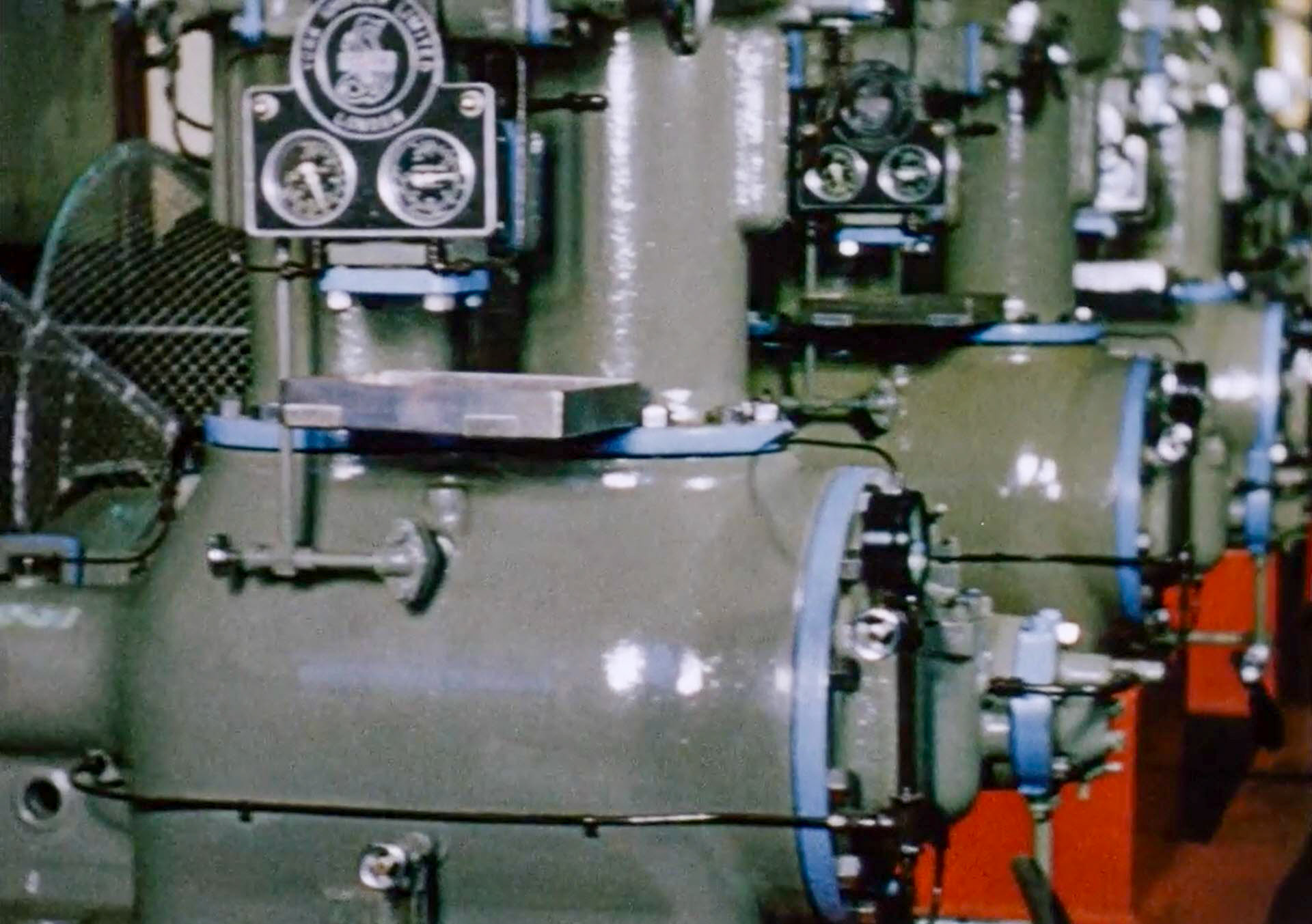 1954 South Morden Processing-Ammonia Compressors, for refrigeration. (Stills from Express Dairy Film)