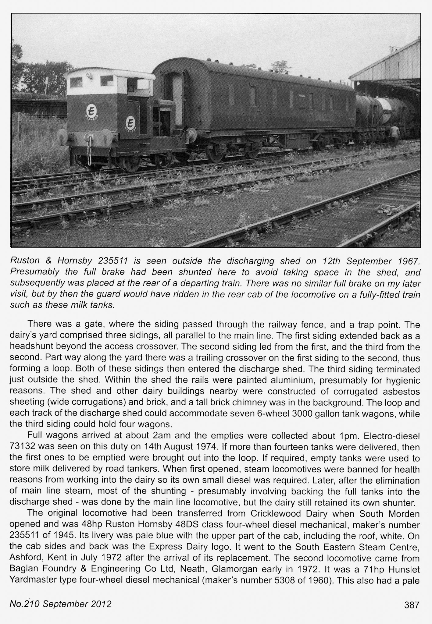 2012 South Morden rail operations described by Sydney A. Leleux in the Industrial Railway Record, Edition 210 (September)