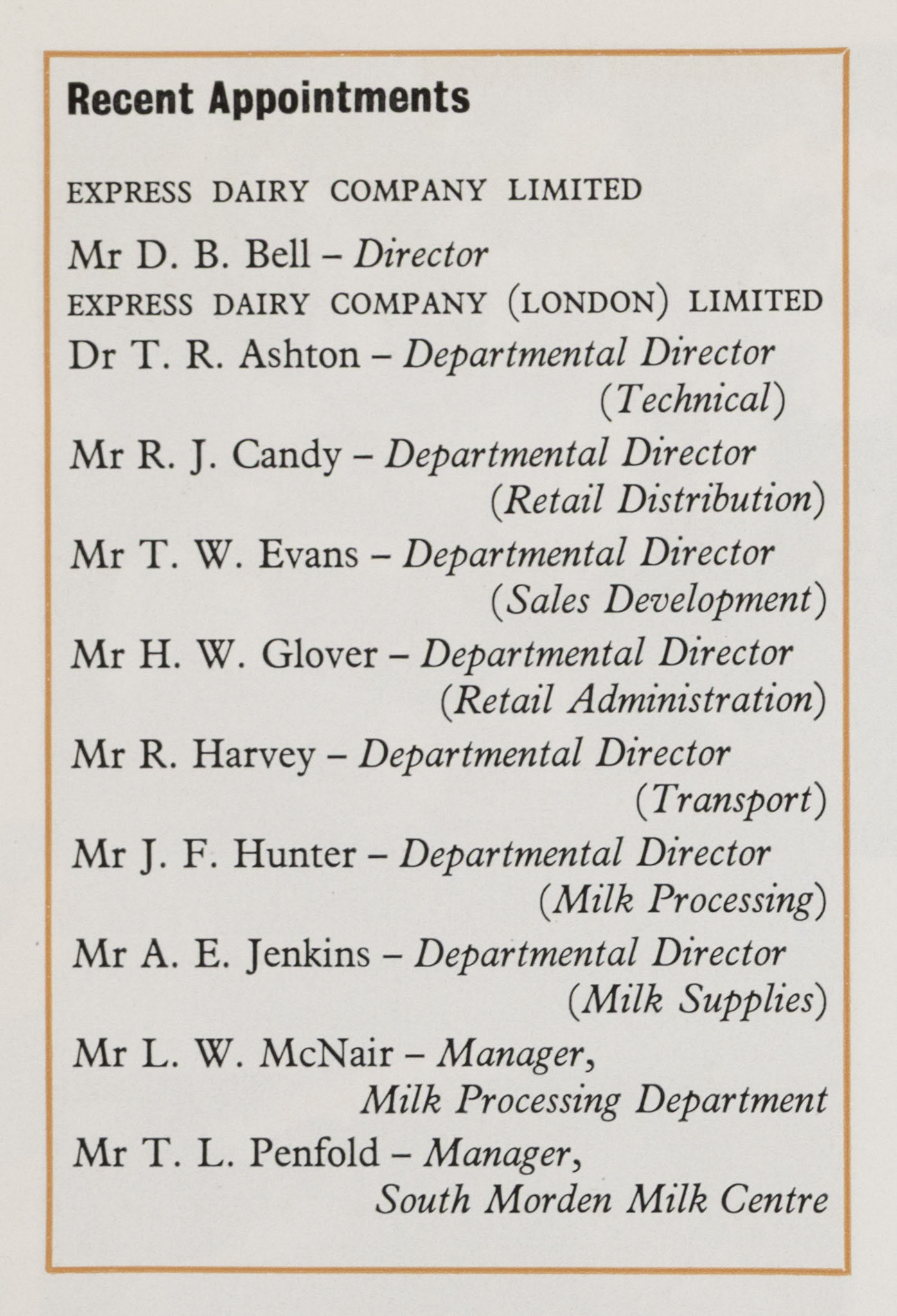 1957 Recent Appointments (Express News Autumn)