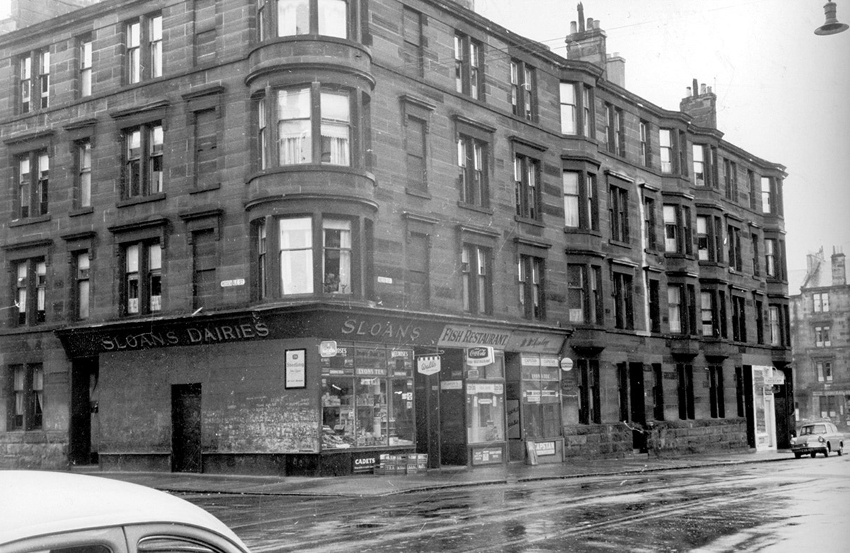 1969 Sloan’s Dairies, corner of Beith and Rosevale streets, Partick. Isabel Henderson adds "I went to school in Rosevale Street, lived in Merkland street. The red sandstone building we lived in belonged to Sloans Dairies, the creamery was behind the houses". Margaret Morton "The dairy on Fulton Street had a bit round the corner, opposite Temple school entrance, where the milk bottles were washed and stacked in crates on the pavement. One time there was a fight between rival youths, bottles were thrown and smashed over Fulton Street there was broken glass all over the road. The police were involved. I lived in Knightswood went to Knightswood Sen Sec. in the 1950's-great childhood memories from the area." (Courtesy Glasgow City Archives)